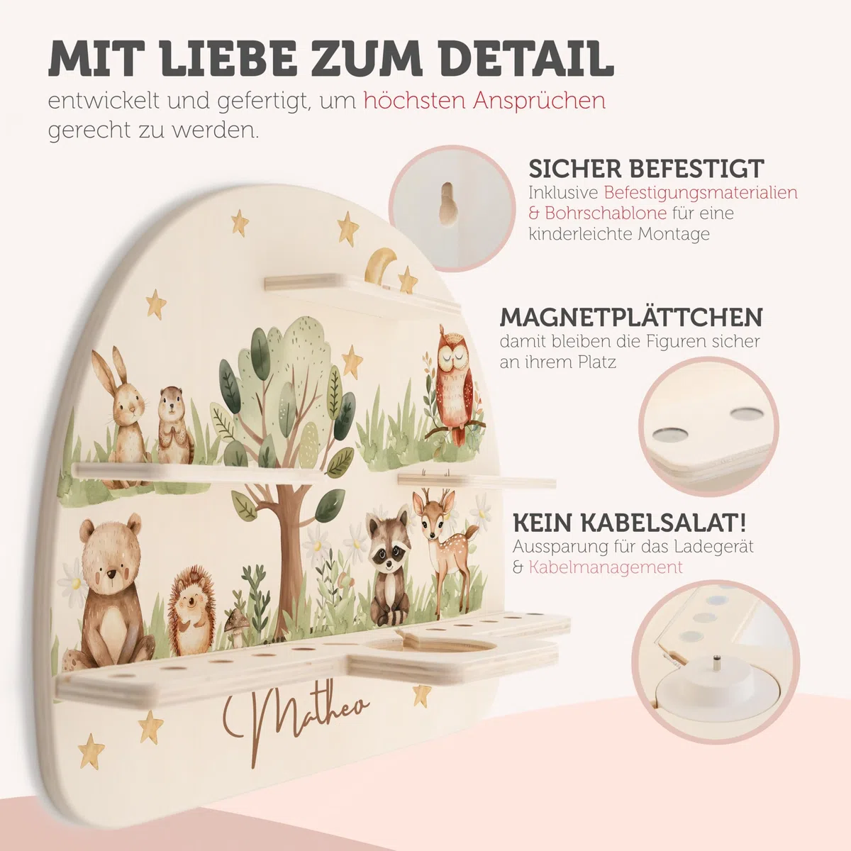 Tonie Regal mit deinem Wunsch-Namen | Wandregal Kinderzimmer zur Aufbewahrung der Tonie Box & Hörfiguren | Tonieregal Mädchen und Jungen - Praktische Kinderzimmer deko & Geschenke Kinder