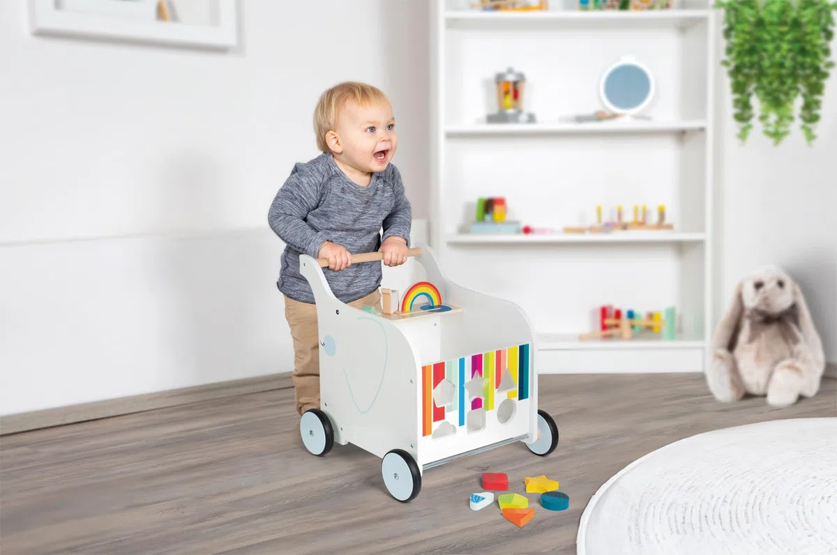 small foot Lauflernwagen Spielzeugbox Elefant aus Holz, mit Bremse und gummierten Rädern, für Kinder ab 1 Jahr, 12535