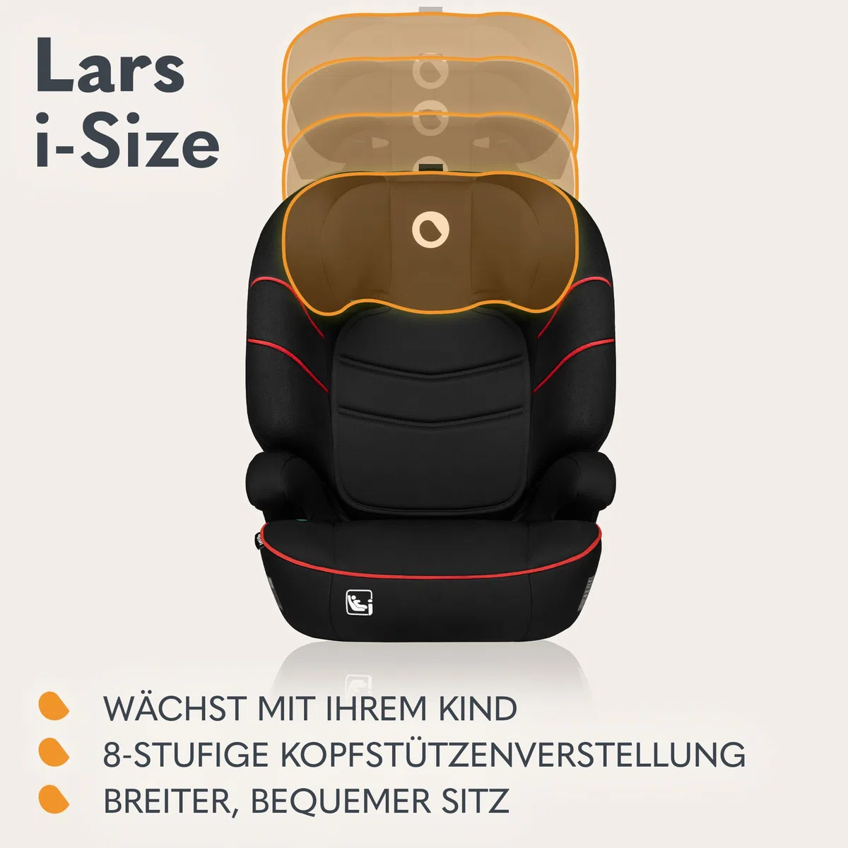 LIONELO LARS i-Size Kinderautositz 100–150 cm, Gruppe 2 3 | Seitenschutz 10 Grad, Kopfstützenverstellung, bequeme Armlehnen, abnehmbare Rückenlehne