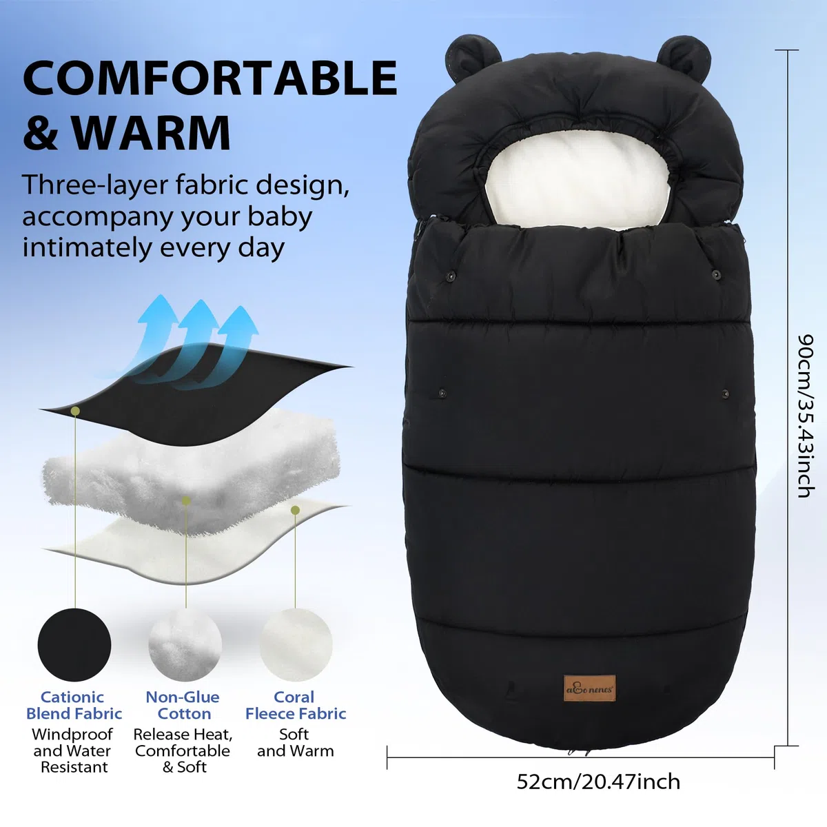 Universelle Fußsack für Kinderwagen, Baby Winterfußsack Fusssack Kinderwagen, Universal Fußsack für Babyschale Buggy, Schwarz