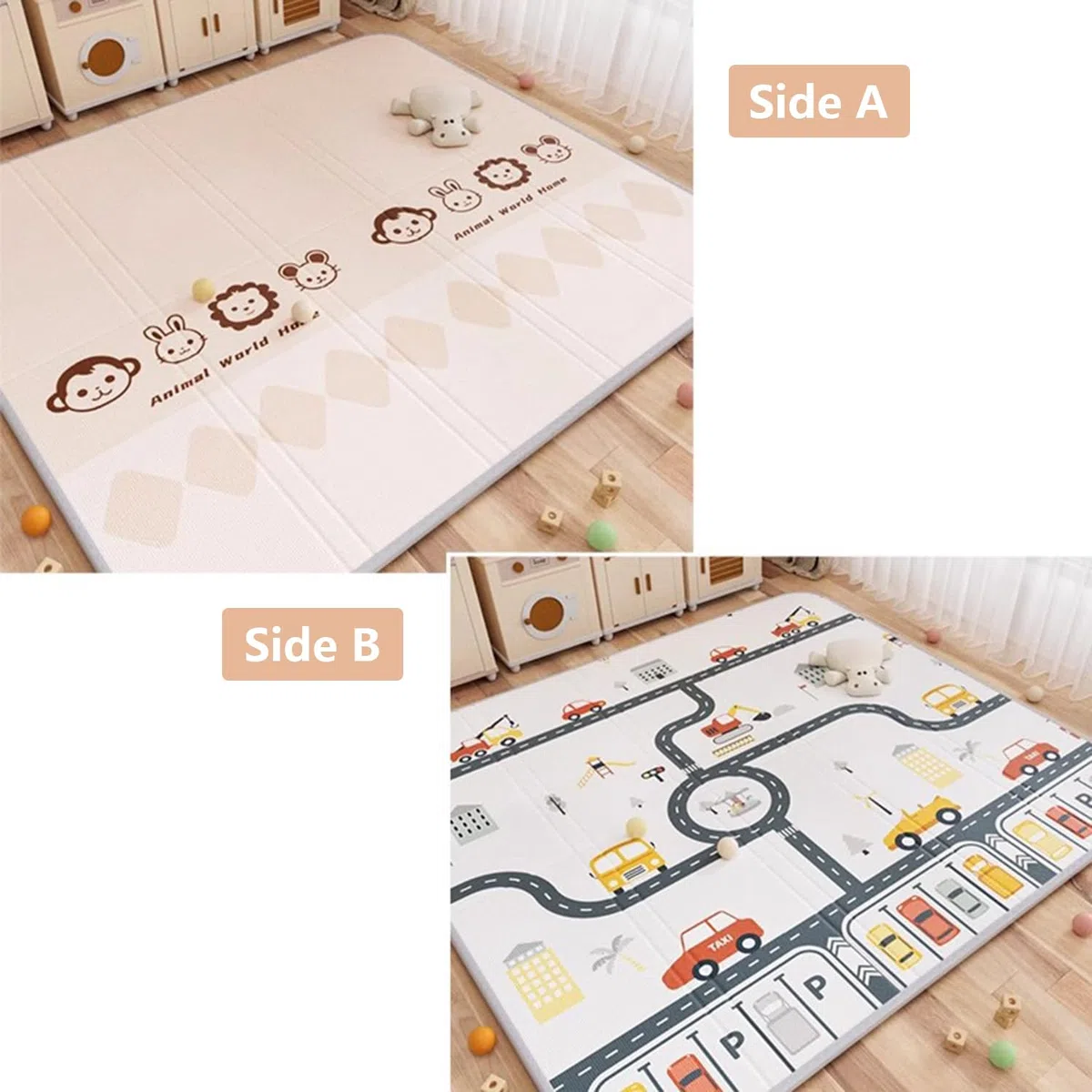 Faltbare Baby Spielmatte,Dick Gepolsterte XPE Krabbelmatte,Beidseitig Nutzbar,Wasserfest,Pflegeleicht,Tragbar,Geeignet Ab Der Geburt,Ideal FüR Erste Krabbelversuche(200 * 180 * 2cm,D)