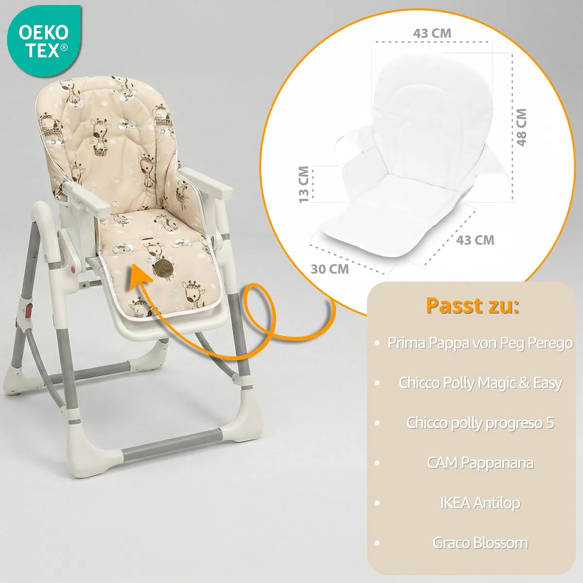 Sitzverkleinerer für Hochstuhl Baby Sitzkissen Stuhl - Kinder Sitzauflage für Ikea Peg Perego Kinderhochstuhl Chair Cover für Kinderstuhl Babystuhl und Hochstühle Zertifikat Oeko-Tex Galaxie