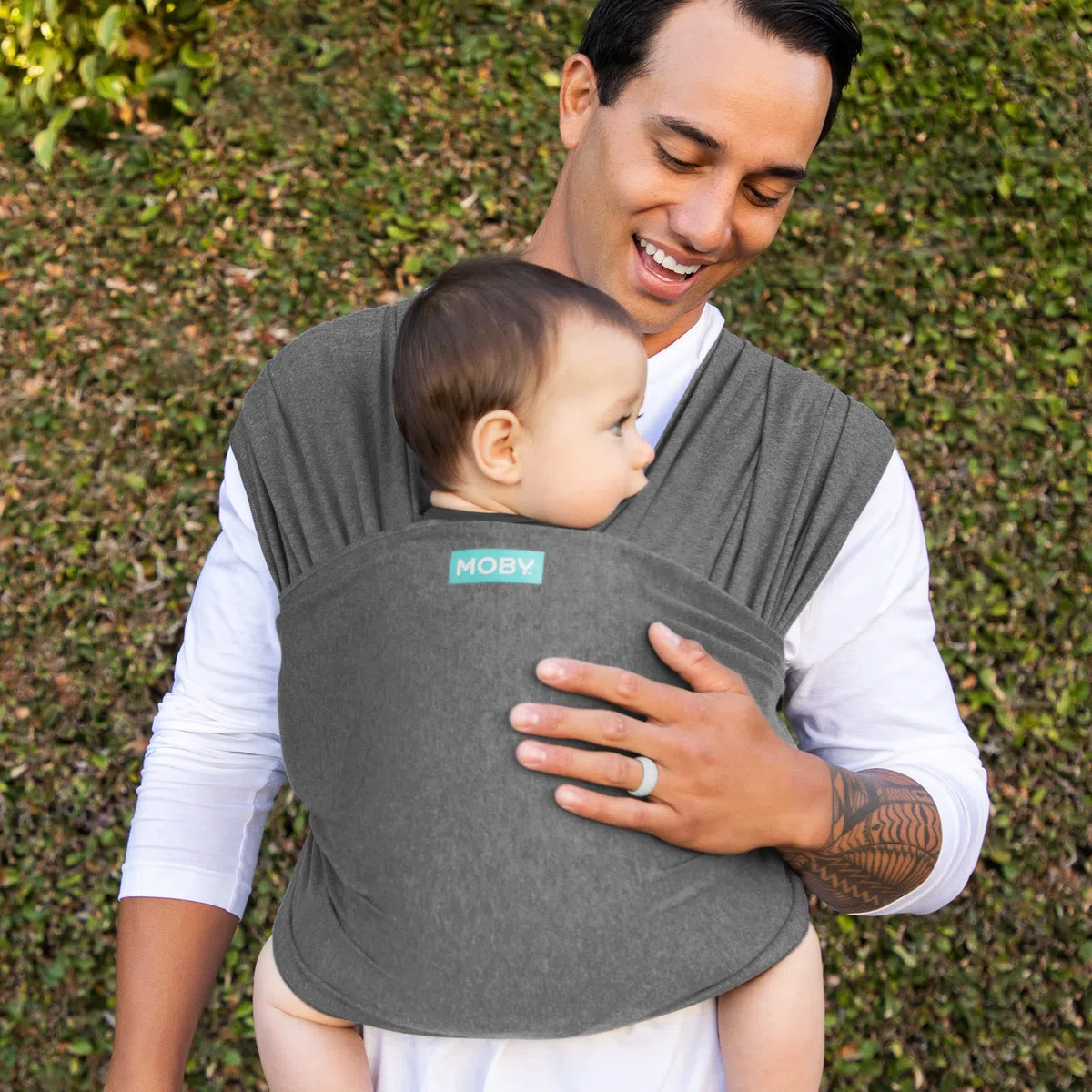 Moby Wrap Babytragetuch für Neugeborene bis Kleinkind - Element - Baby Wrap Carrier Slings - Perfekte Babyhalterung für Mama & Papa - Verstellbar für alle Körpertypen - Asphalt