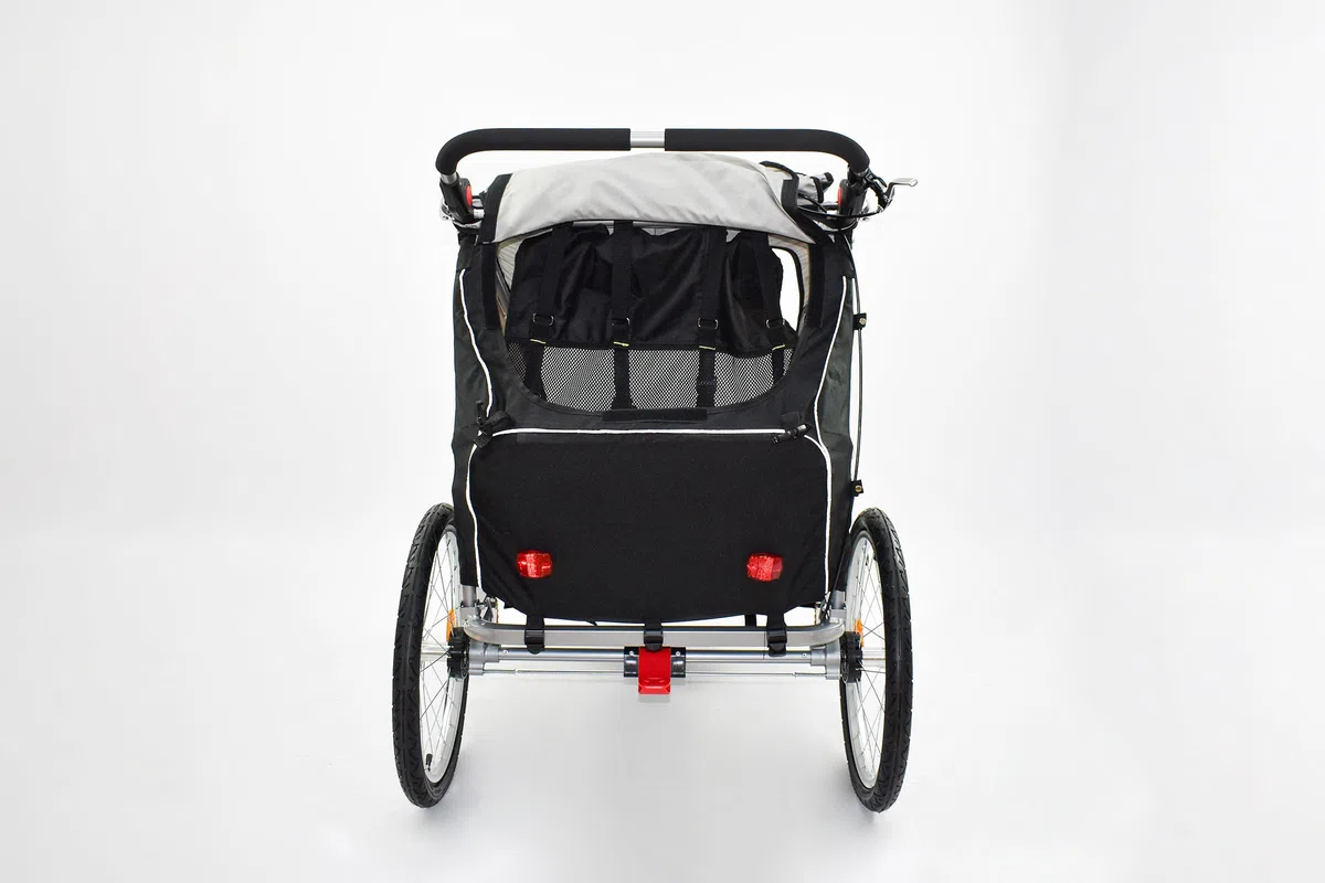 Anhänger für 2 Kinder, Aluminium, 2-in-1, Fahrrad und Kinderwagen