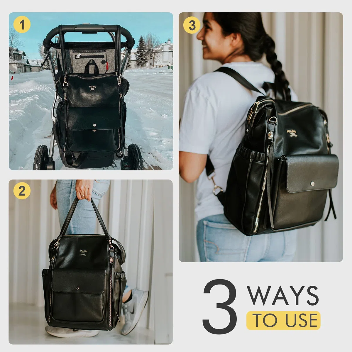 MISS FONG Baby-Wickeltasche, Rucksack, Wickelrucksack, Leder, Wickeltaschen mit Wickelunterlage, Babytaschen für Mama und Papa, mit Kinderwagengurten, isolierten Taschen