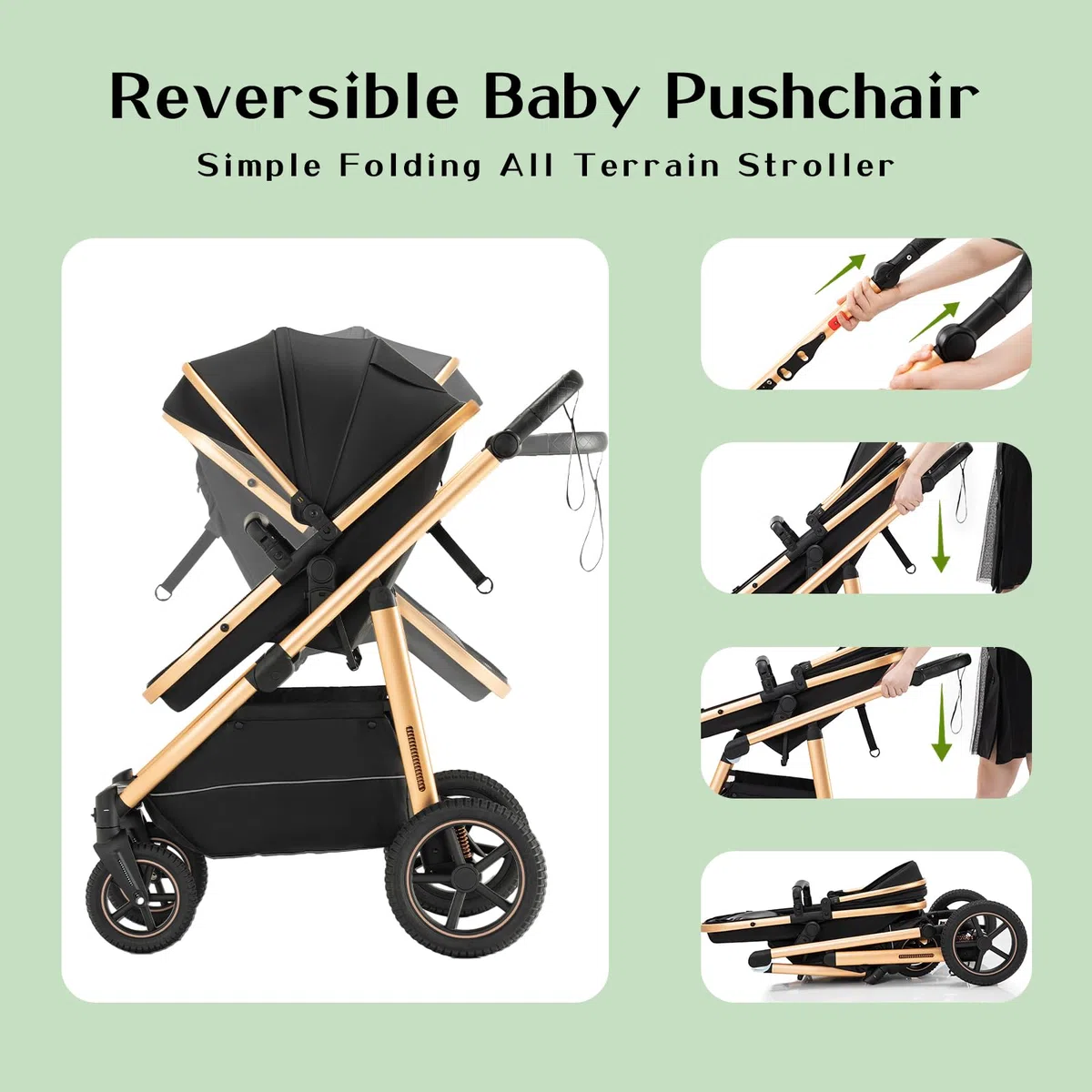 3-in-1 Buggy Kinderwagen Klappbar mit Babyschale, Höhenverstellbarem Griff, Aluminium-Rahmen, Moskitonetz, für 0-4 Jahre