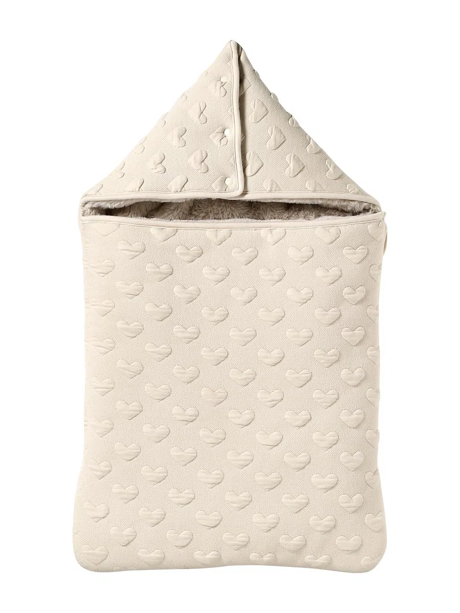 VERTBAUDET Warmer Baby Ausfahrsack mit Jacquard-Herzen beige