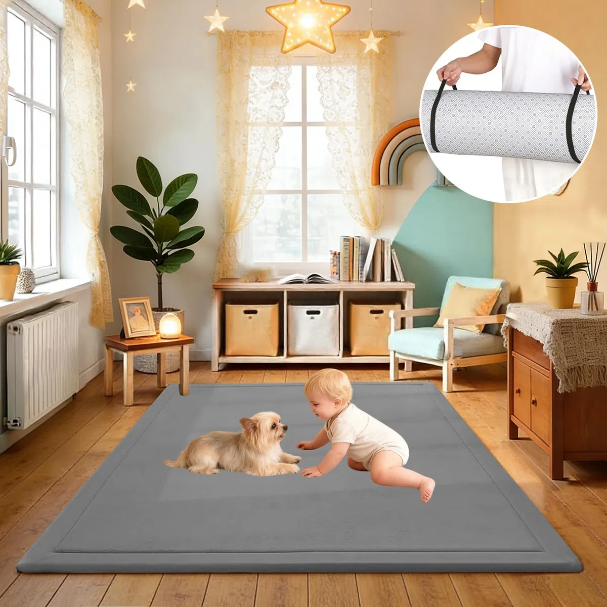 Krabbelmatte Baby 160 x 200 cm Dunkelgrau 3cm Extra Dick und Spielmatte Kinder, Spielteppich Baby Krabbelteppich für Babys Memory Foam Teppich Kinder für Kinderzimmer Tatami Matte