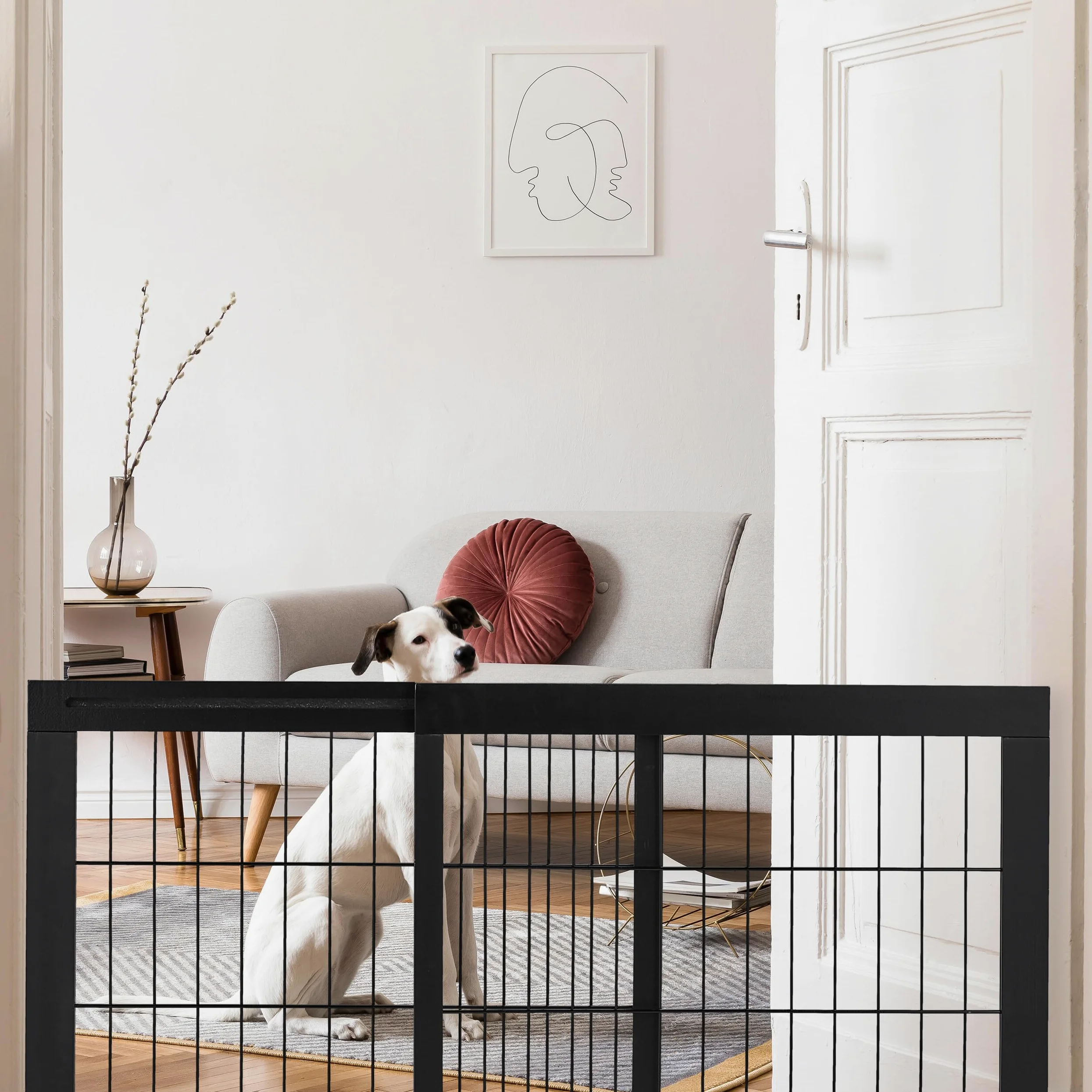 Relaxdays Absperrgitter, ausziehbares Schutzgitter, Treppe & Tür, HxB 56x70-108 cm, freistehend, Kinder & Hunde, schwarz