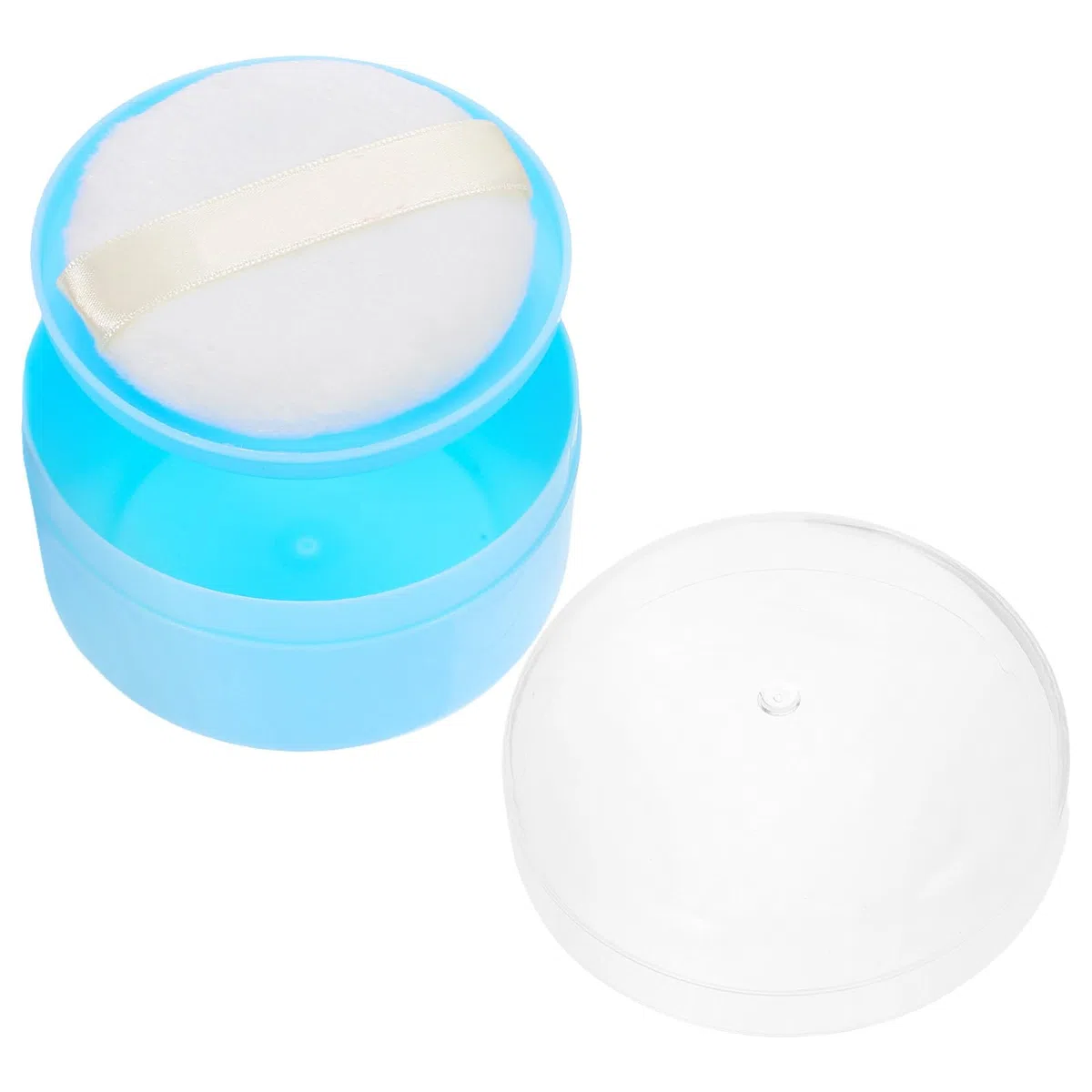 Tragbare Babypuderquasten Dose mit Puderquaste, Blau | Kunststoff und Textile Baumwolle, Einhandbedienung, Aufbewahrung für Babypuder, für Heimgebrauch