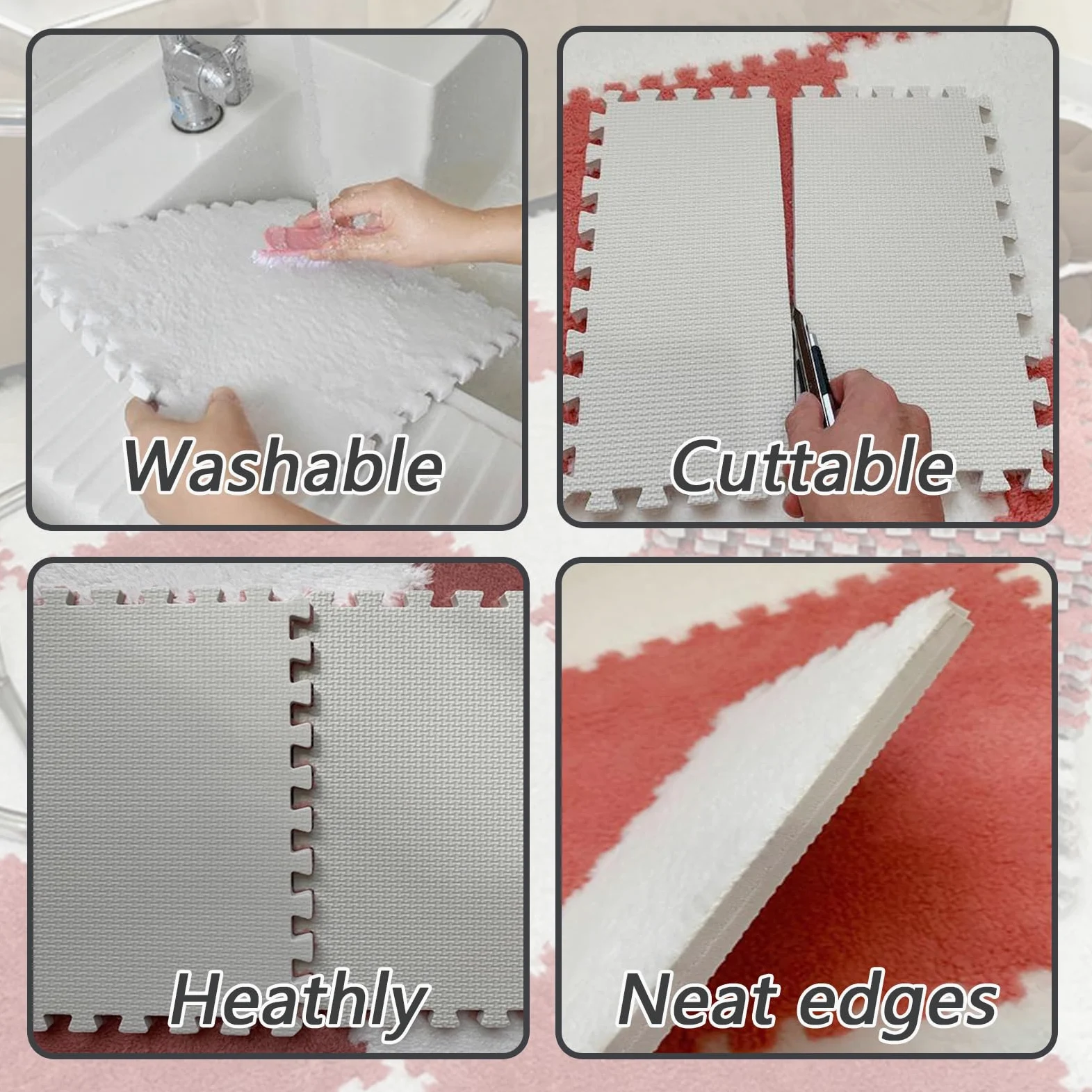 16 Stück Ineinander Greifende Teppichfliesen für Den Boden, Puzzle-Schaumstoff-Bodenmatte, Plüsch-Puzzle-Spielmatte
