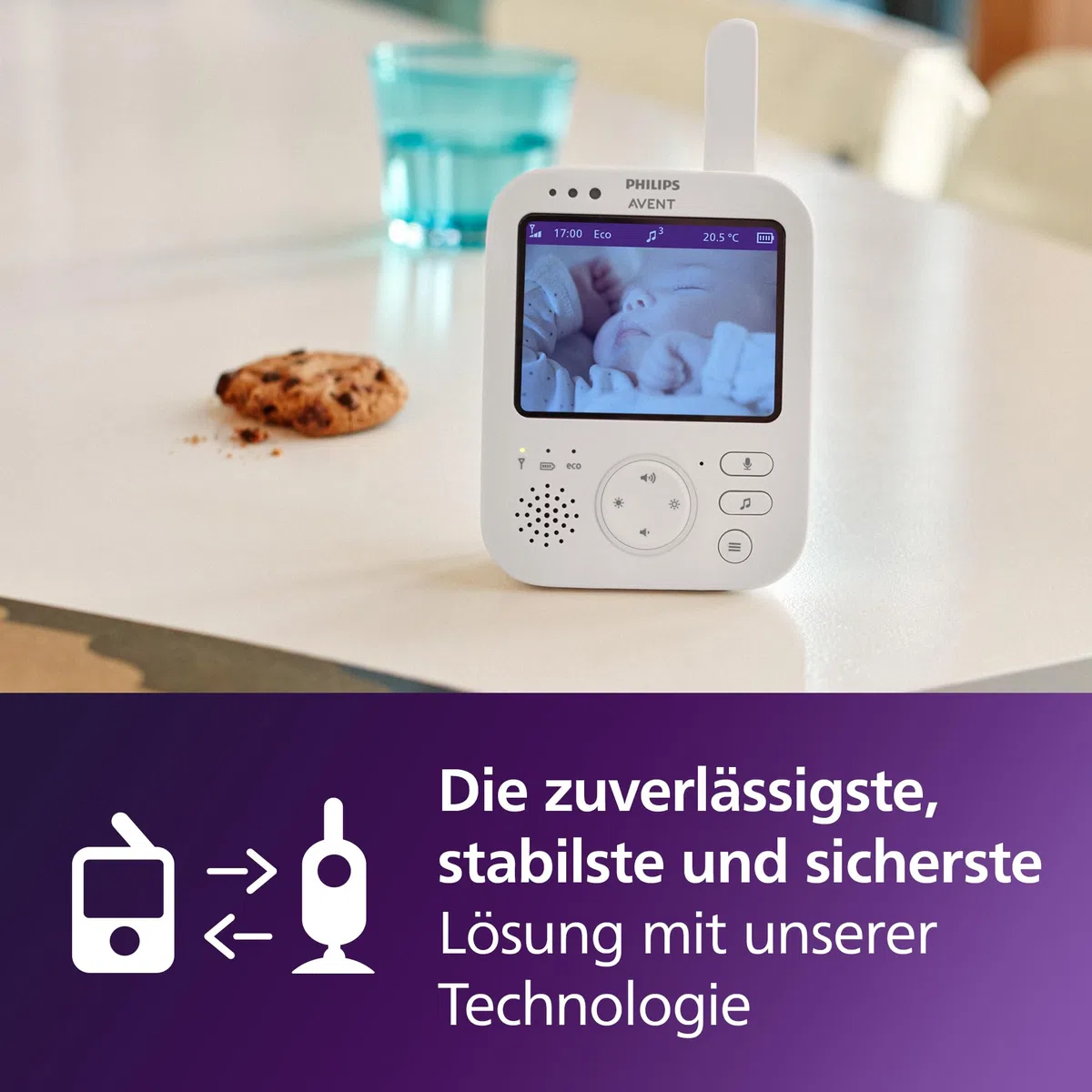 Philips AVENT Babyphone mit Kamera Premium 3.5" Display x4 Zoom Nachtsicht Schlafliedern Thermometer SCD891/26