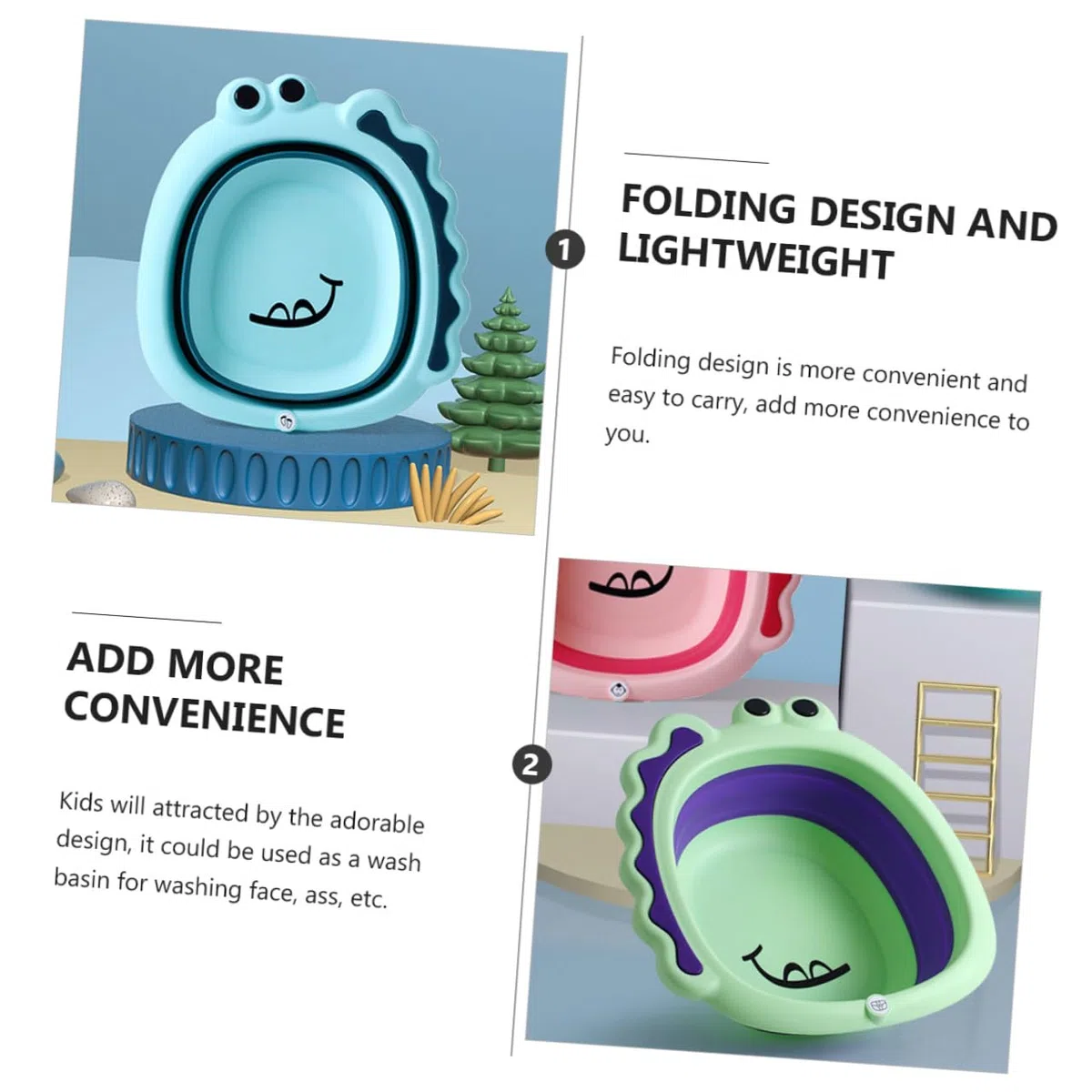 Toyvian 3 Stück Faltbare Kunststoffwaschbecken für Babys mit Niedlichen Cartoon Motiven Leicht zu Reinigen und Leicht für Neugeborene und Kleinkinder im Täglichen Gebrauch