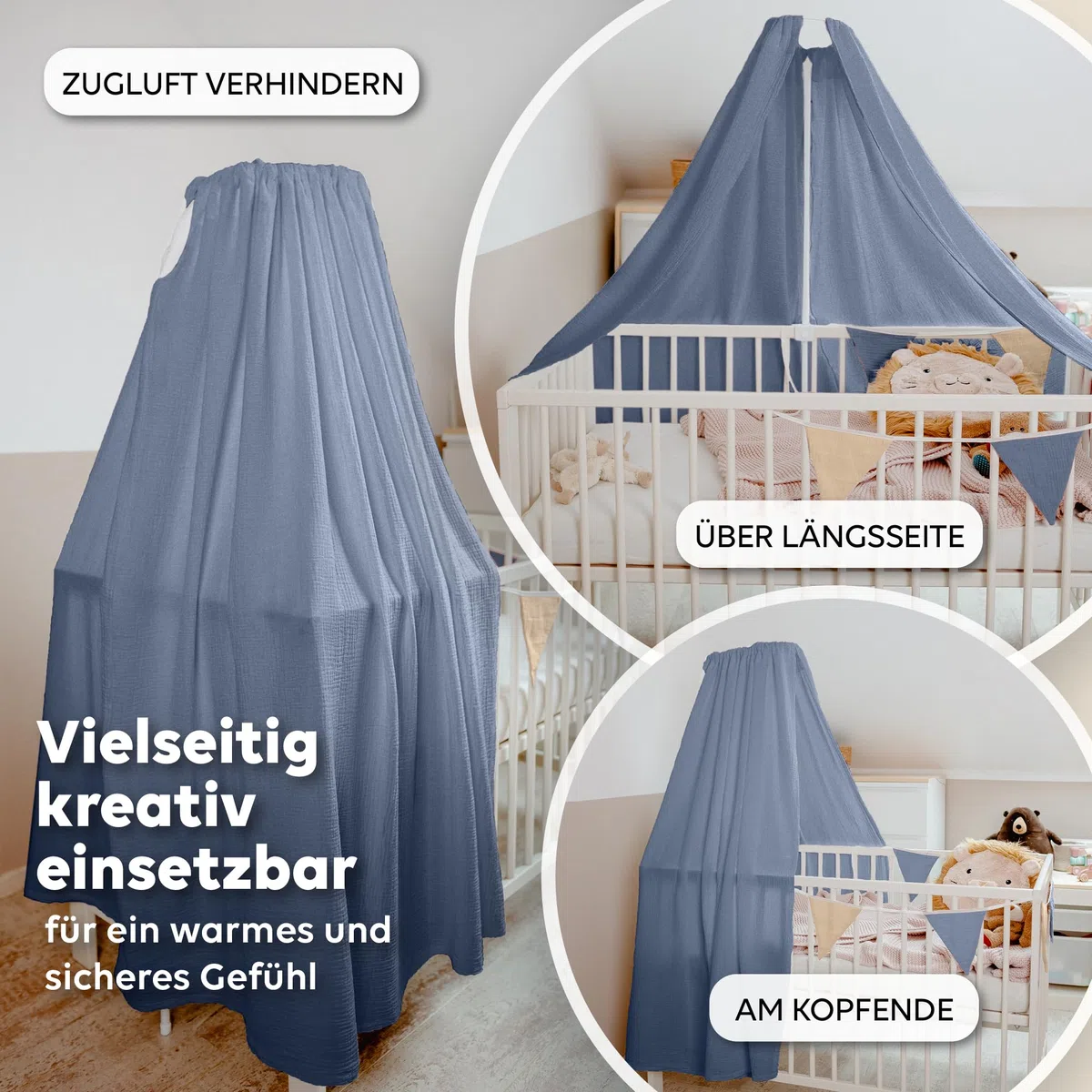 lilimaus Betthimmel Babybett in 12 Farben [inkl. Himmelstange] - Himmel Babybett aus 100% Baumwolle Musselin - Betthimmel Mädchen & Jungen - Himmelbett Vorhänge mit Stange - Kinder Babyzimmer Deko