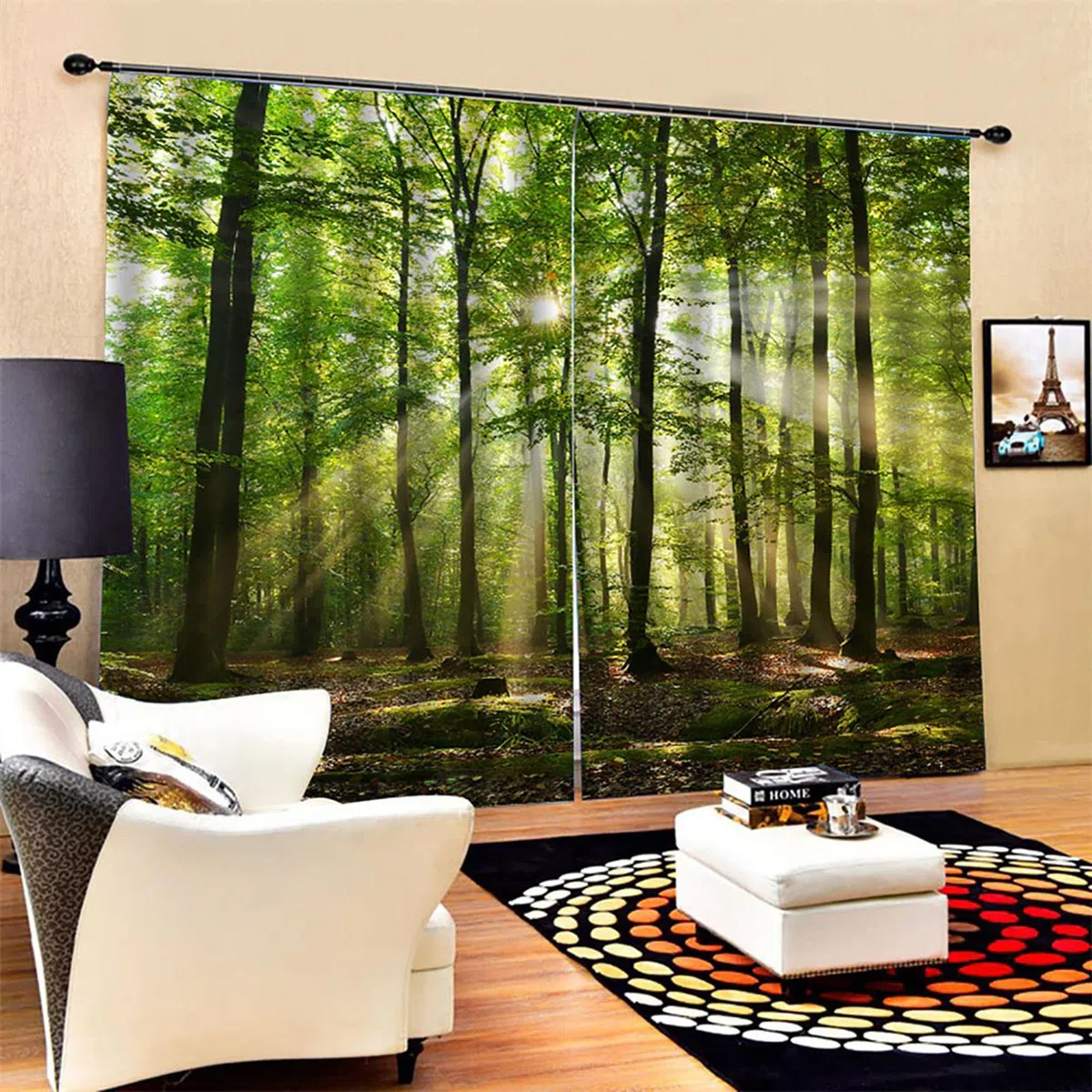 Wälder Eyelet Vorhang, Sonnenlicht Printing Shading Vorhänge Balkon Vorhänge Schlafzimmer Salon Fenster(170 (Breite) * 200 cm (Höhe))