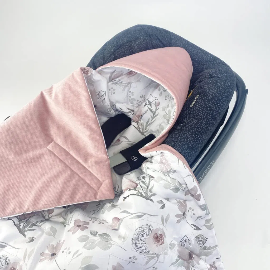 Einschlagdecke für Babyschale Autositz, Universal, Frühling Sommer Minky Baby Decke mit Klettverschluss Babytragen leicht Übergangssaison (BLUMEN)