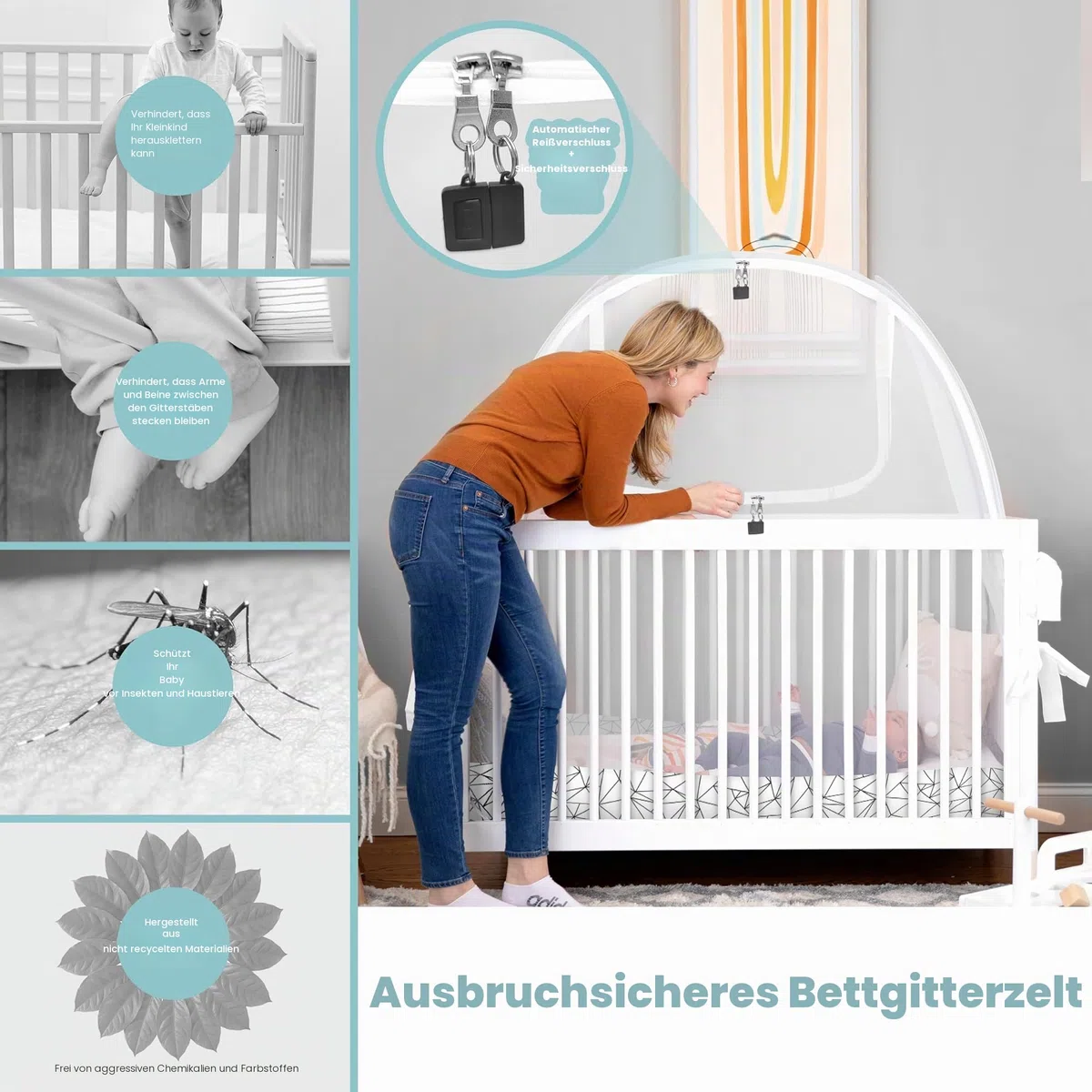 Pro Baby Safety PopUpKinderbettZelt, feines Netzgewebe, um das Baby vor Klettern, Stürzen und Mückenstichen, Sicherheitsnetz, BaldachinNetzabdeckung – stabile und stilvolle Kinderbettauflage