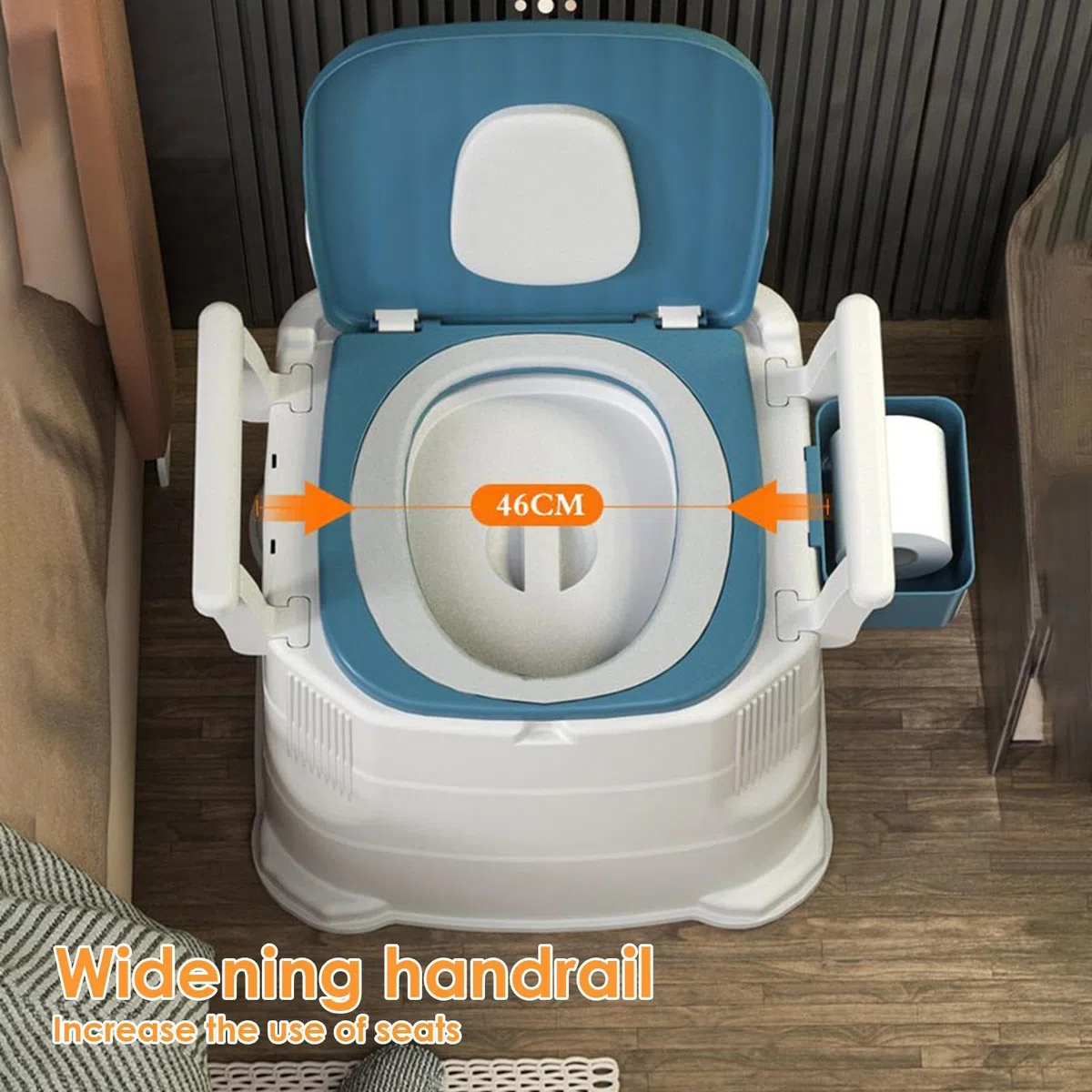 Bedside Tragbares Camping-Toiletten-Toilettenkommode, Stuhl, 45 x 40 cm, robuster Klapprahmen, komfortabel, ergonomisches Design, Trainingssattel für Zuhause, für Damen, Reisen