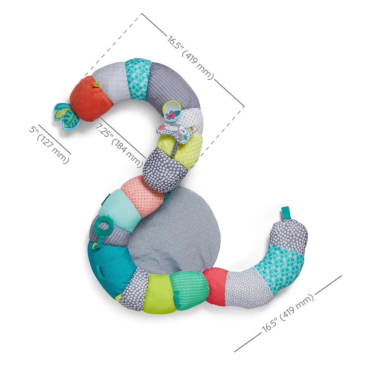 INFANTINO 2-in-1 Tummy Time & Stützkissen für Babys – als Spielkissen in Bauchlage nutzbar, Kissenstütze für Neugeborene und ältere Babys - Abnehmbare Spielzeuge - Mehrfarbig