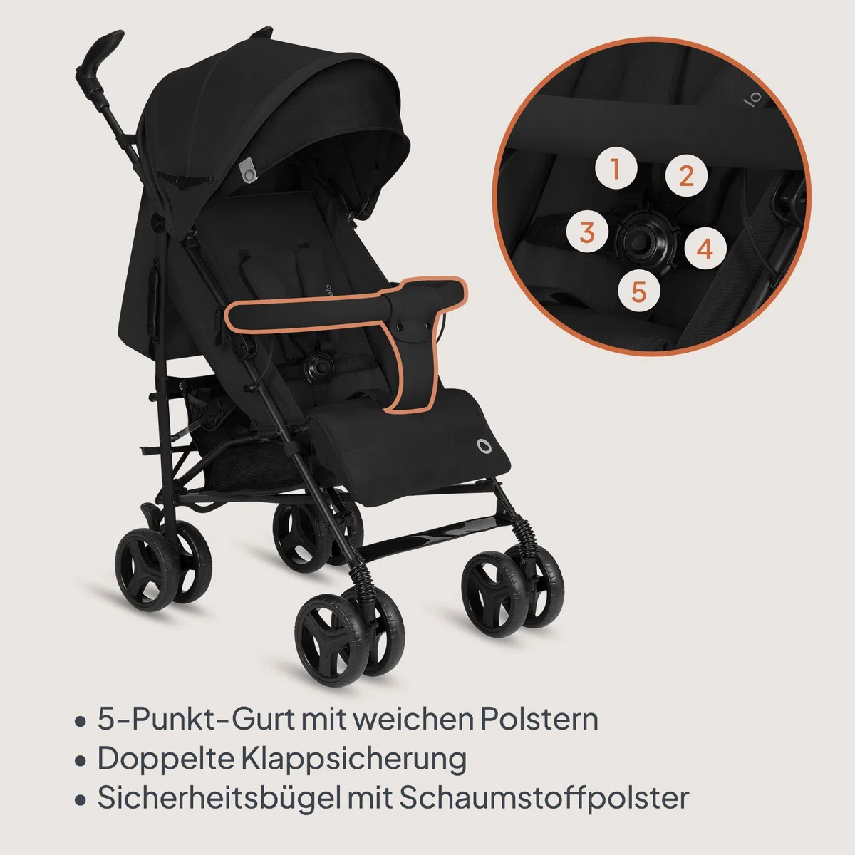 Lionelo Irma Buggy Kinderwagen ab 6 Monate, leicht 7 kg, Liegeposition, faltbar mit Einhand-Faltsystem, 6-Zoll-EVA-Räder mit Federung & Bremse, Moskitonetz, bis 15 kg