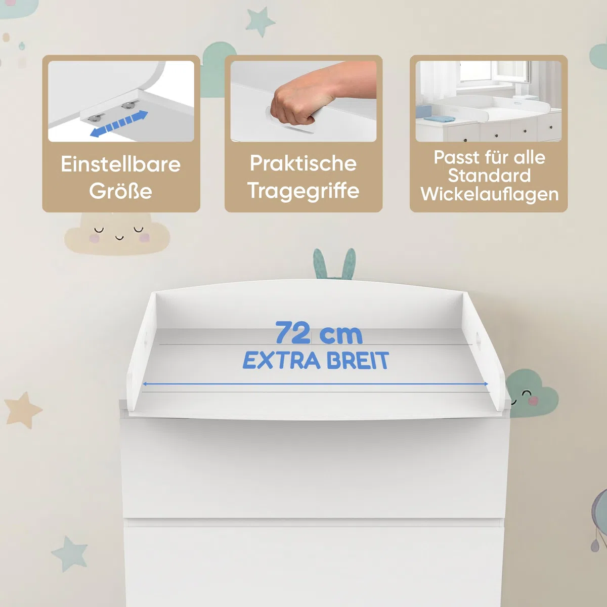 Heldenzimmer Wickelaufsatz Malm Kommode [80 & 160cm] ohne Lücke zur Wand - Für große und kleine Malm Kommoden