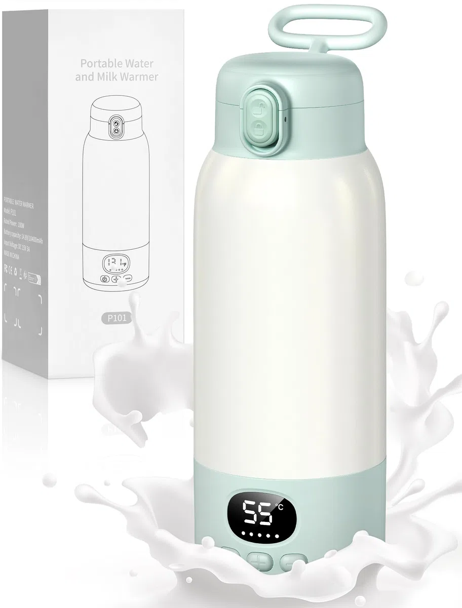 500mL Flaschenwärmer Baby, Mobiler Flaschenwärmer Baby, Tragbarer Flaschenwärmer Unterwegs, mit Ladekabel & 10400mAh-Akku, Präzise Temperaturkontrolle,für Reisen Nachtfütterung