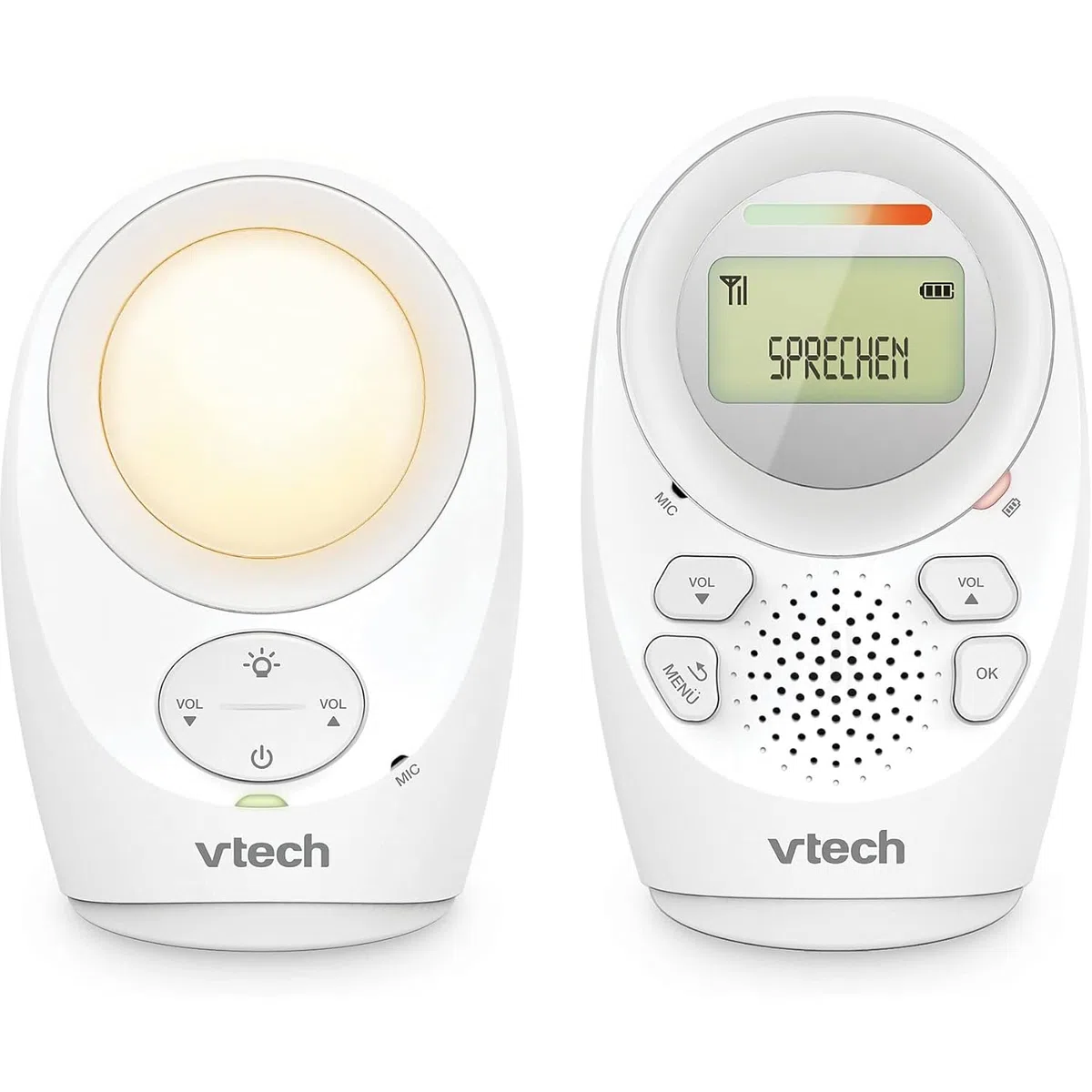 Vtech Digitales Audio-Babyphon DM1211 – Mit DECT-Technologie, Gegensprechfunktion, LCD-Lautstärkeanzeige, Temperatursensor, Nachtlicht u. v. m. – Mit Eltern- und Babyeinheit