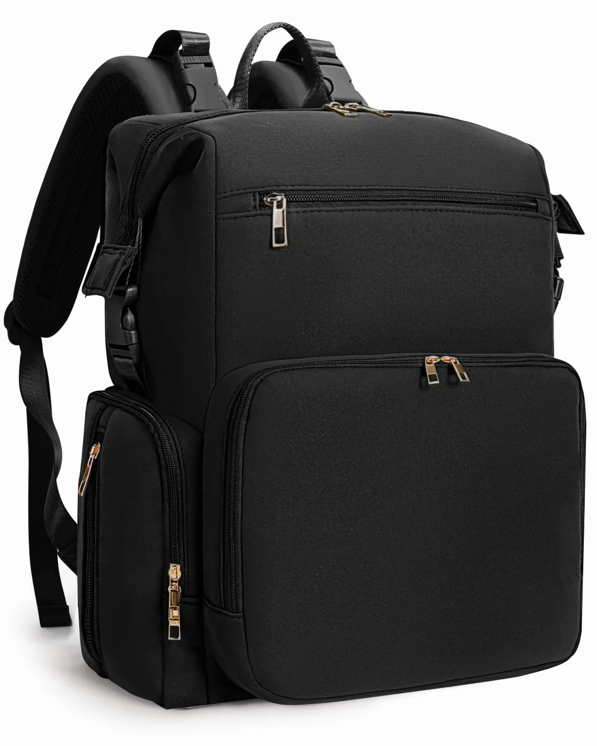 CEI-CEI Baby Wickeltasche/Rucksack mit Isolierter Flaschentasche, Wasserdichtes Neoprengewebe, Wickelrucksack Groß, Windeltasche für Unterwegs Mommy Bag mit Wickelunterlage (Schwarz)