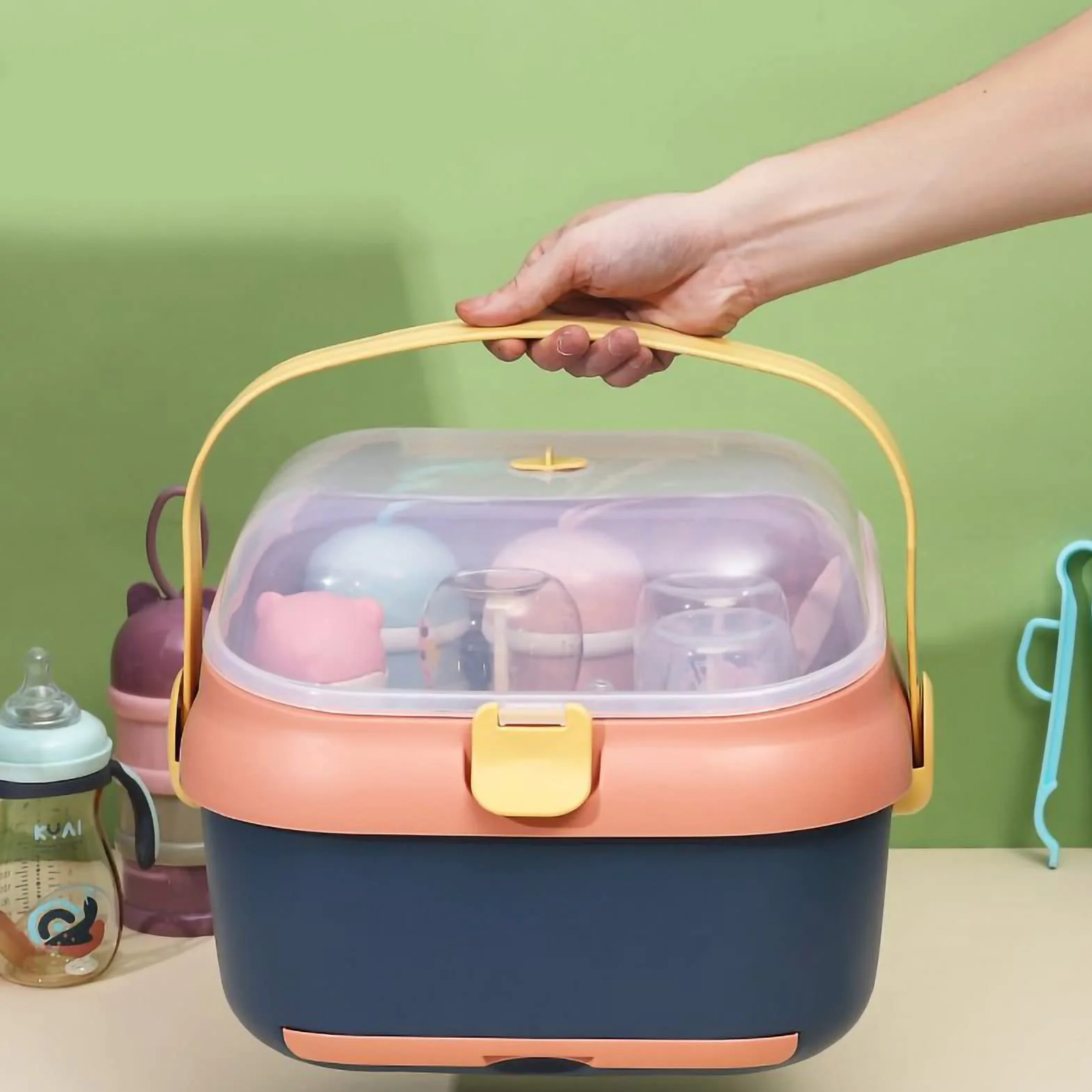 Babyflaschenhalter,Trockenständer Babyflaschen et Aufbewahrungsbox für Kleinkinder, mit Deckelabdeckung,Abtropfgestell für Babyflaschen,Tragbarer Babyflaschen Box Organizer