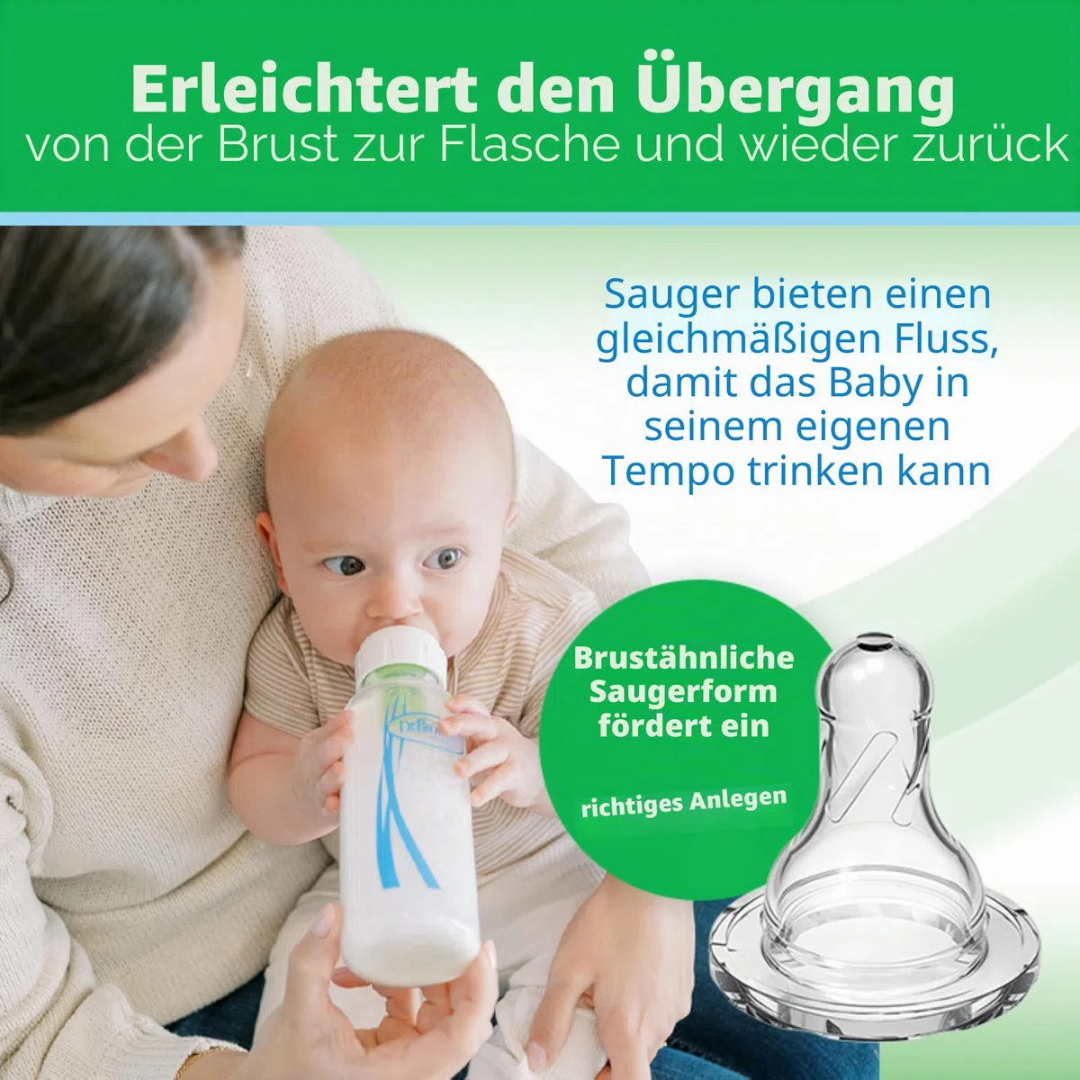 Dr. Brown's Anti-Colic Options+ schmale Glas-Babyflasche mit langsamem Trinksauger Stufe 1, BPA-frei, 120 ml, 4 Stück