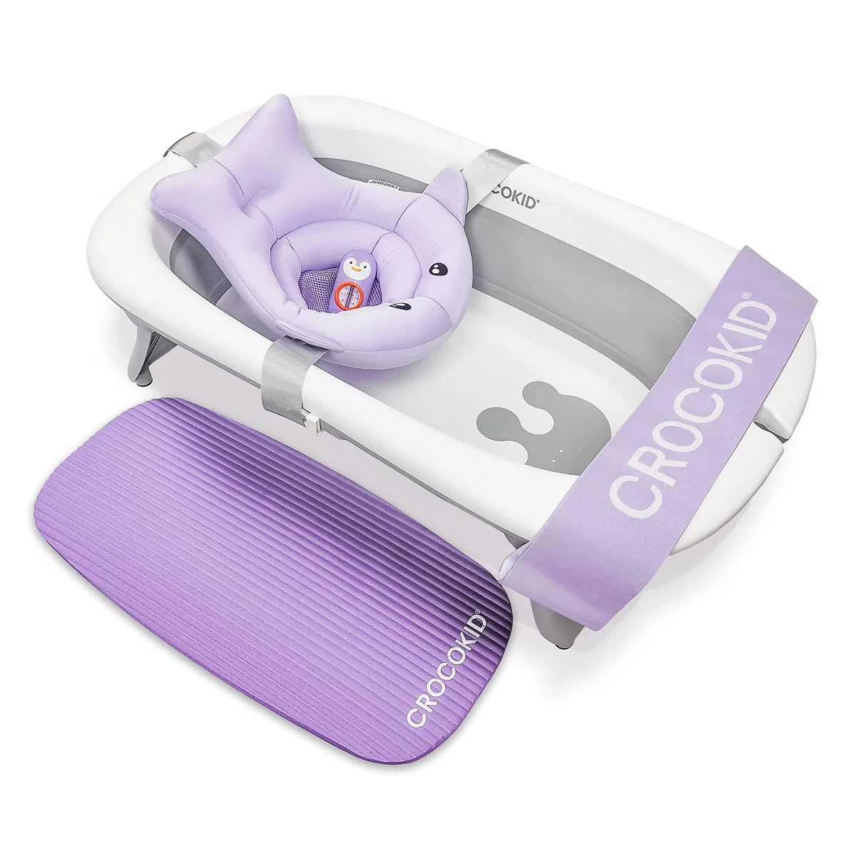 Große Faltbare Babybadewanne - Premiumqualität - Kinder 0 bis 4 Jahren - Badeset: Thermometer/Badekissen/Kniematte - Rutschfeste Füße, Sicherheitsverriegelung - Maße 51x85cm (Badewanne+Set)