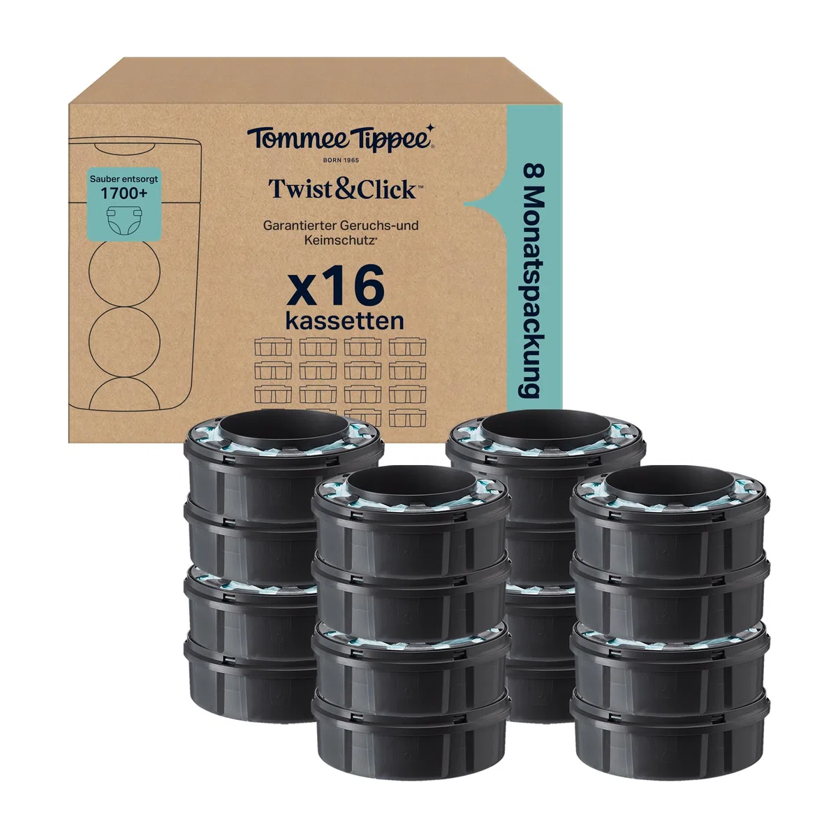 Tommee Tippee Twist & Click Advanced Windeleimer Original-Nachfüllkassetten, 16 x 10,5 m