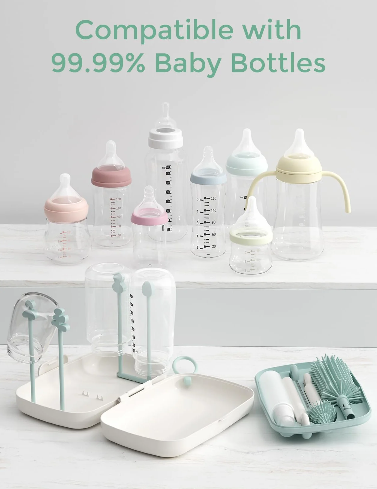 Momcozy Flaschenbürsten-Set - Babyflaschen-Reinigungsset mit Silikonbürste & Momcozy Premium Babyflaschen Trockenständer – Vertikaler Flaschenhalter für 18 Flaschen & Stillzubehör
