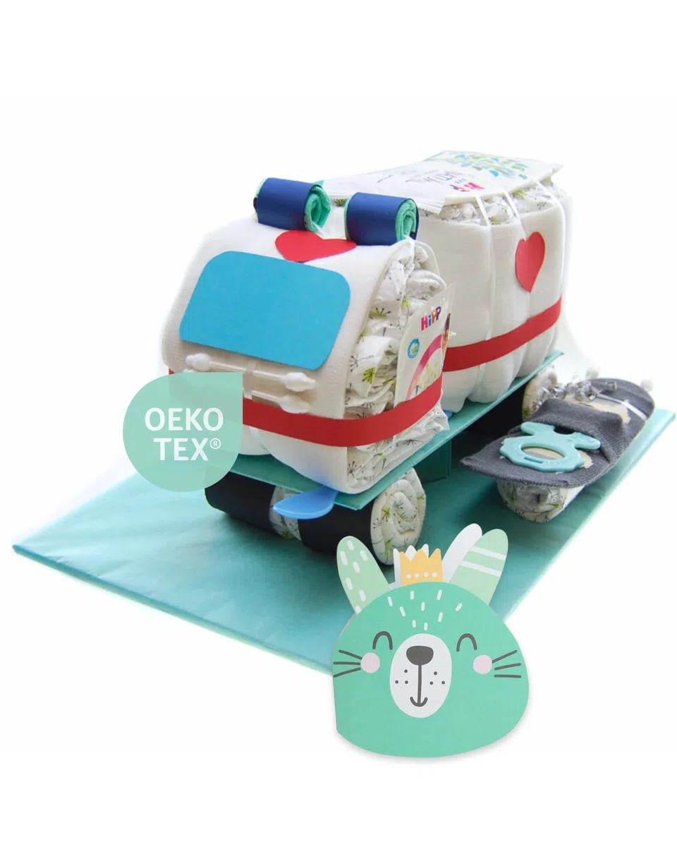 Rettungswagen mit Babysocken [Mitgliedergeschenk & Berufsrettung]- Geschenk zur Geburt - Babyparty - Baby - Babyshower - Pullerparty