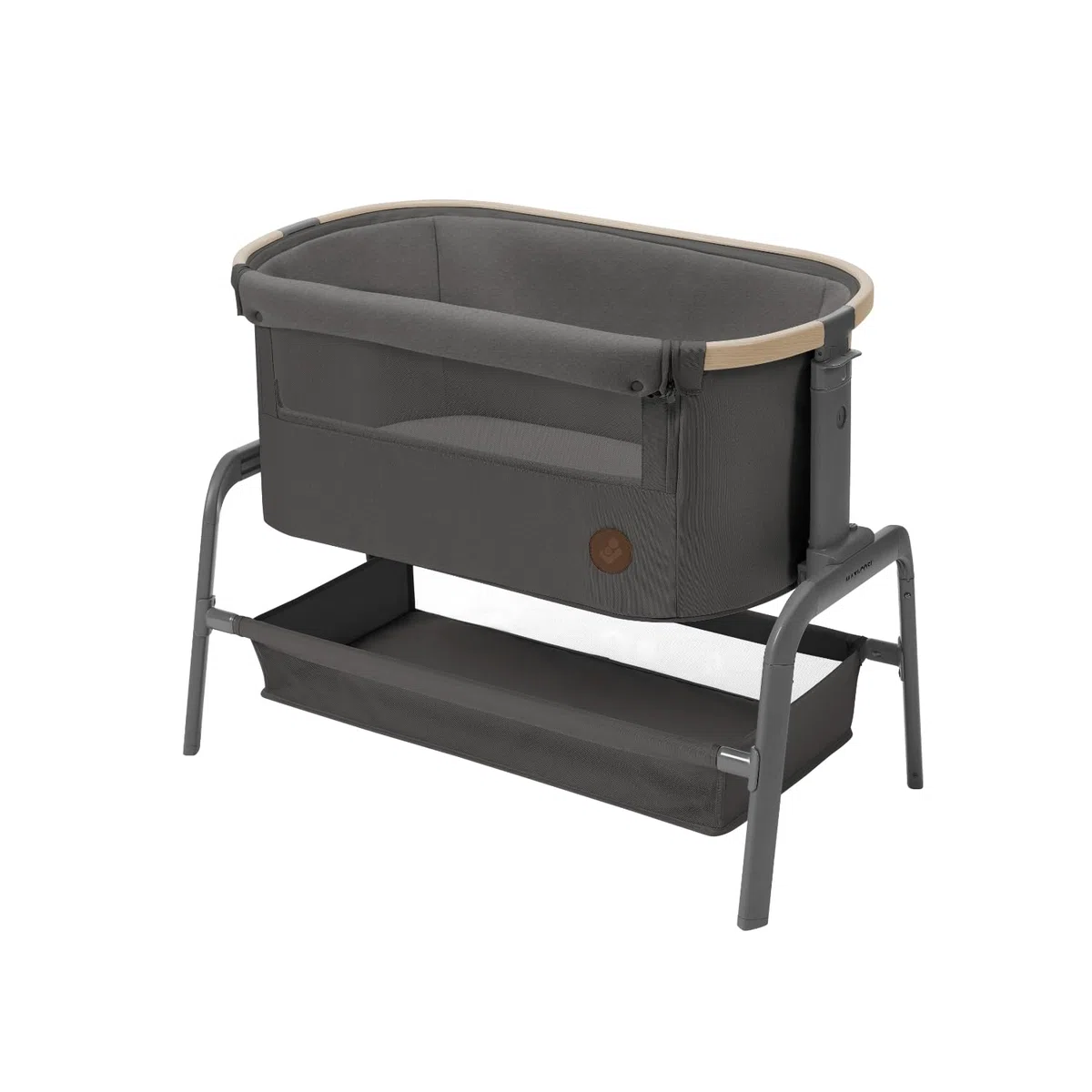 Maxi-Cosi Iora Beistellbett Baby, Faltbares Co-Sleeper, 0–6 Monate, max. 9 kg, 4 Neigungs- und 5 Höhenstufen, Leichtes Schieben, Bequeme Matratze, Großer Korb, Leicht zu Tragen, Beyond Graphite