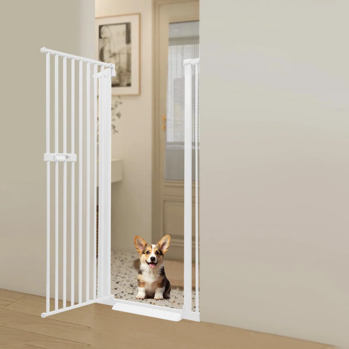Treppenschutzgitter Ohne Bohren, Absperrgitter Kohlenstoffstahl Hundegitter/Katzengitter Verstellbare Breite Türgitter, Automatische Türschließung Schutzgitter Treppengitter (Weiß, höhe 150cm)