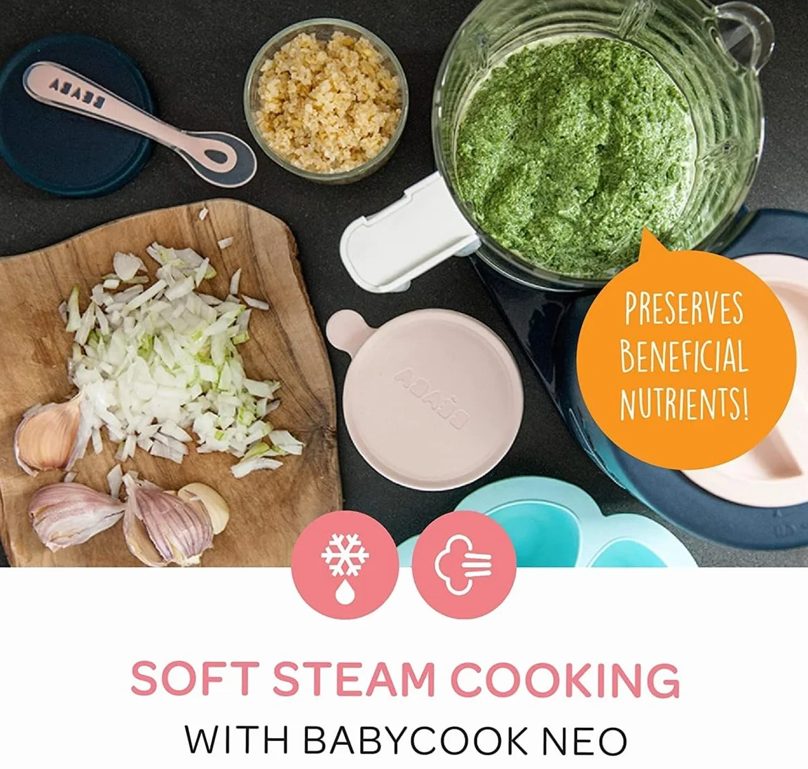 Béaba Babycook Neo 4 in 1 Baby Food Maker Glasschale Edelstahl Nachtblau