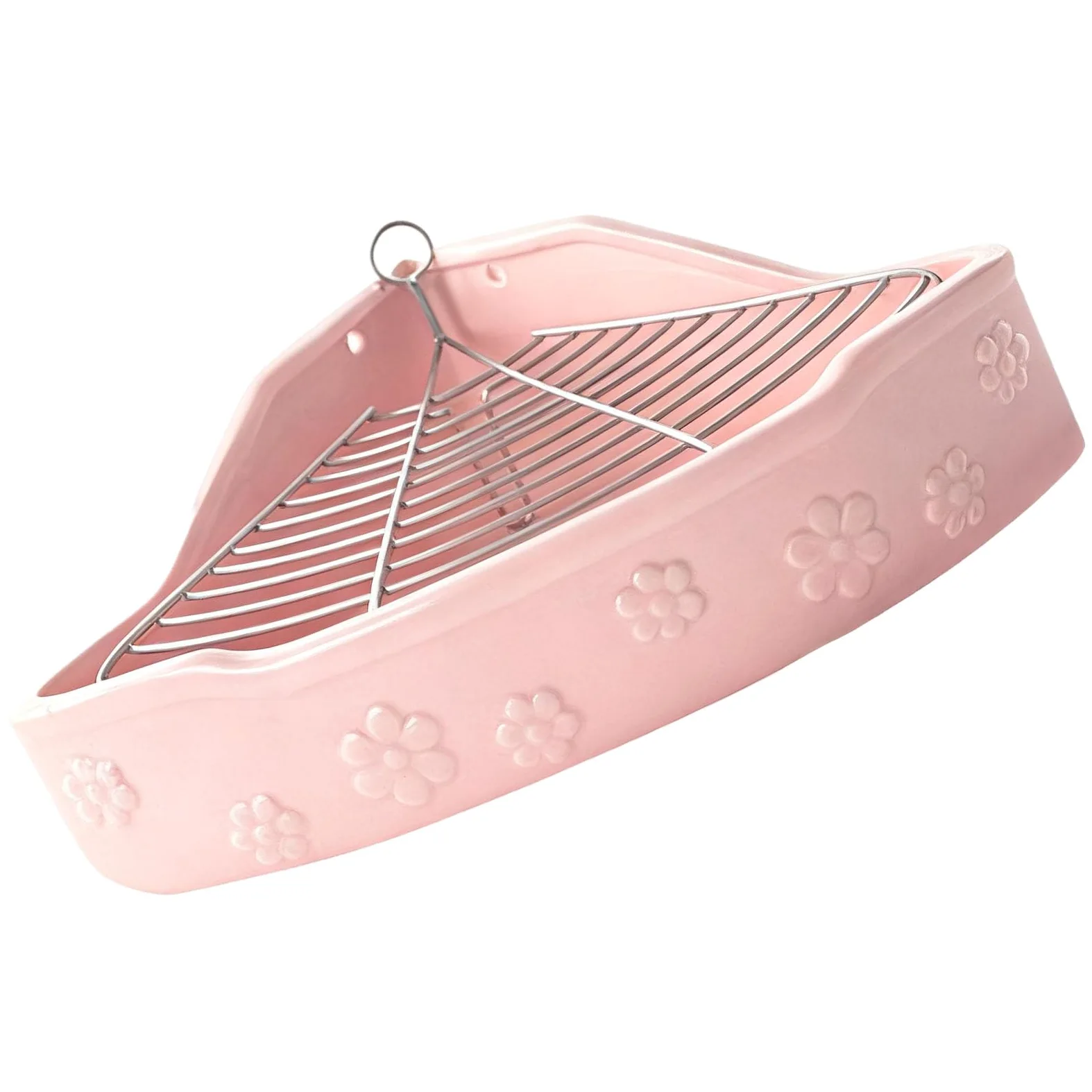 Große Keramik Ecktoilette, 32 x 24 x 11 cm, Blumenmuster, für Meerschweinchen/Kaninchen/Chinchilla, mit Metallgitter, leicht zu reinigen, Pink
