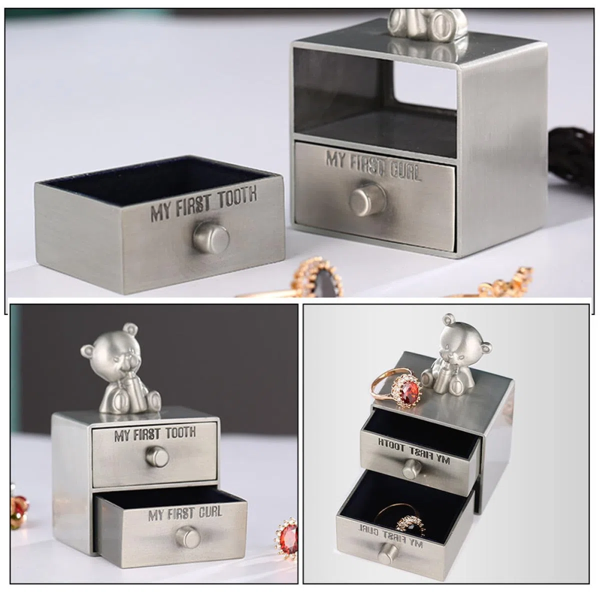 2 Stück pack Milchzahnbox aus Metall zur Aufbewahrung von Ersten Babyzähnen und Locken Tisch Schmuckkästchen für Geschenk und Erinnerungsbox