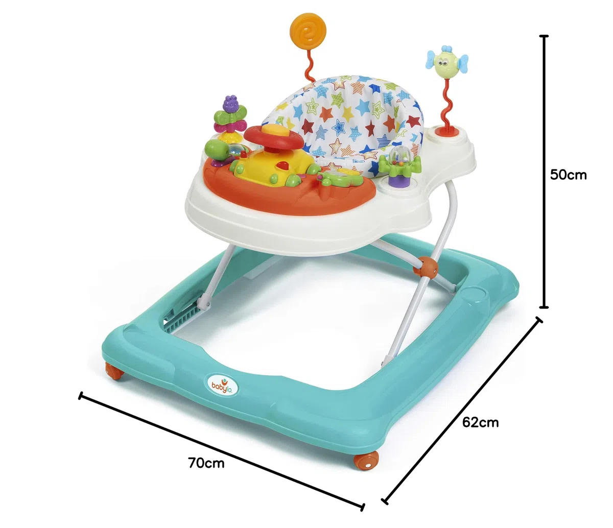 Babylo Twist About Baby Walker mit Aktivitäten und elektronischen Spielen, höhenverstellbar und 120 Grad gepolsterter Drehsitz