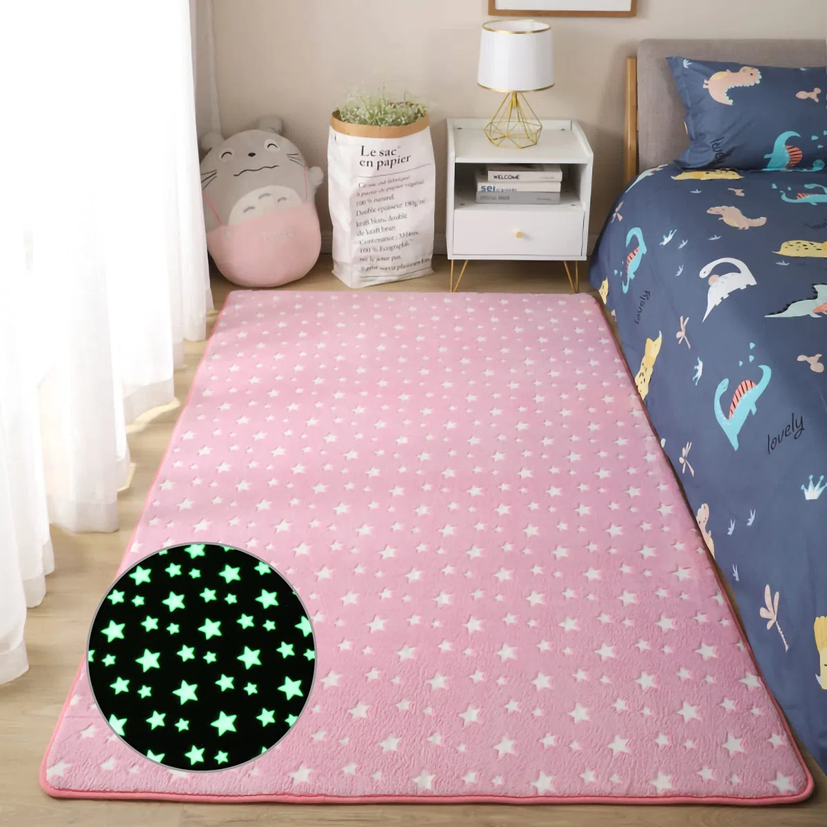 Leuchtende Bodenmatten, leuchtend, 1,5 x 2,1 m, weich, dekorative Spielmatte für Kinder, Krabbelmatte, rutschfest, Wohnzimmerteppich, Teppiche für Schlafzimmer, Heimdekoration, rosa Stern