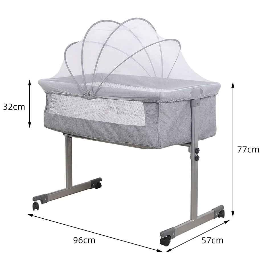 Beistellbett Baby, Stubenwagen Babybett, Mobiles Kinderbett, Beistellbett mit Moskitonetz+Räder, Tragbares Bett für Säuglinge/Neugeborene (96 * 57 * 77cm)
