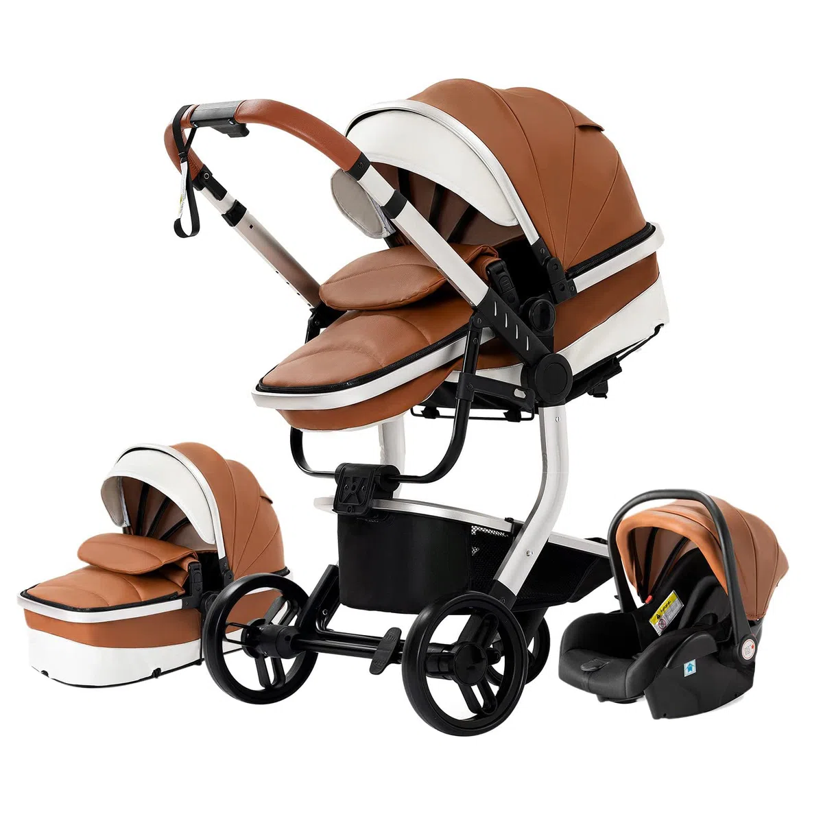 Magic ZC Kinderwagen 3 in 1, Kinderwagen mit Faltbarem Tragbarem One-Click-Design, Buggy mit Umkehrbarem Zwei-Wege-Schub, Kinderwagen 3 in 1 Komplettset mit Zubehör Hohe Landschaft (khaki 518)