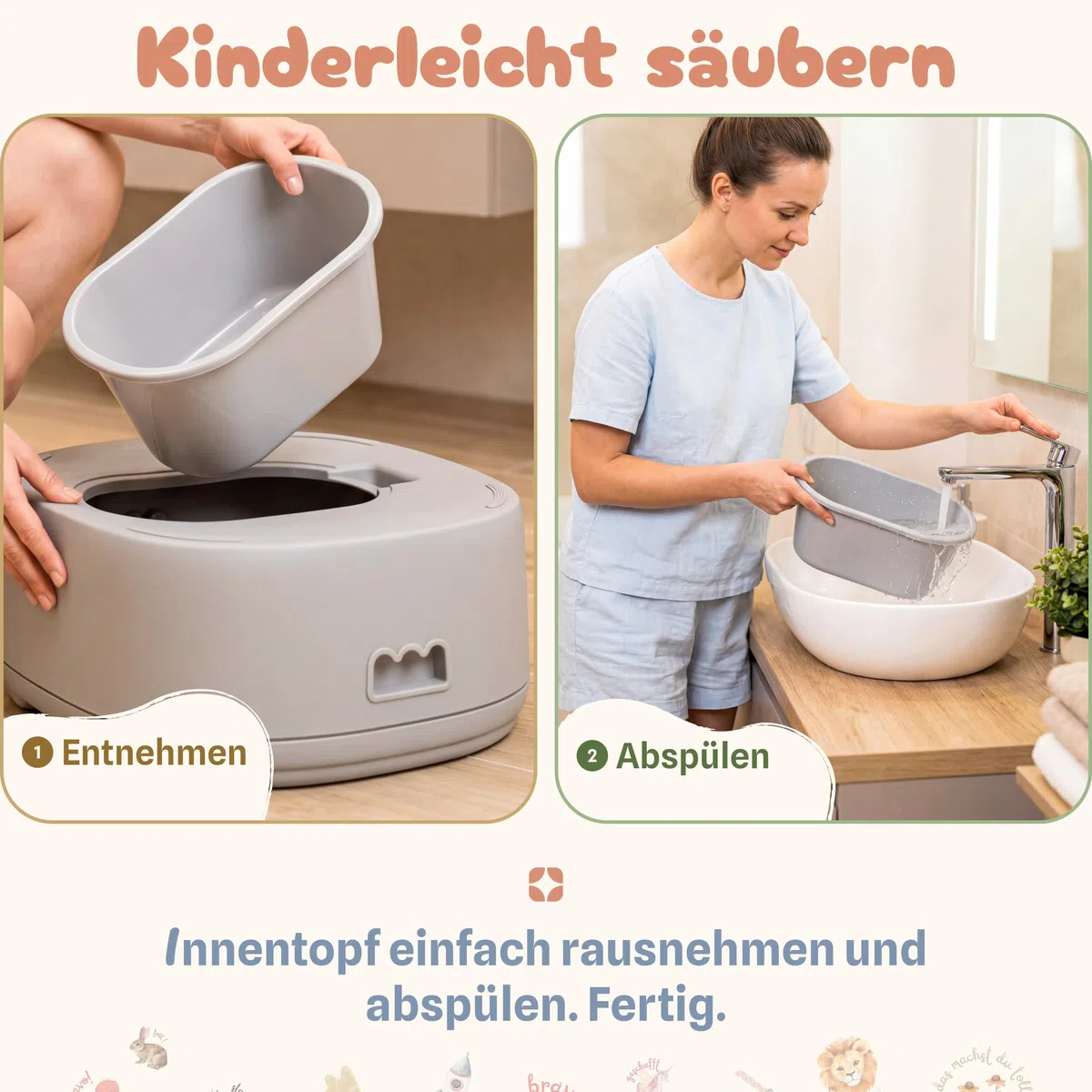 Töpfchen für Kinder 3-in-1 mit Toilettensitz & Tritthocker – Töpfchentraining Set für Kleinkinder – rutschfest & stabil bis 60 kg mitwachsend herausnehmbarer Innentopf – BPA frei (grau)