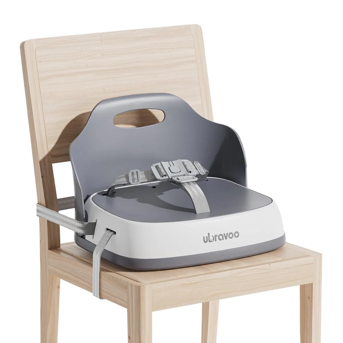 UBRAVOO Tragbarer Sitzerhöhung Kind zum Essen, Reisehochstuhl mit 3-Punkt-Gurt, waschbarer Baby-Essstuhl ab 6 Monaten (Grey)