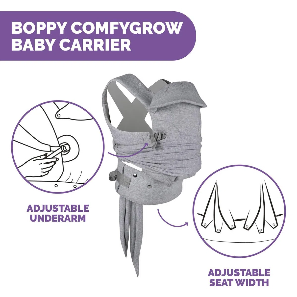 BOPPY COMFYGROW BABYTRAGE, LIGHT GREY