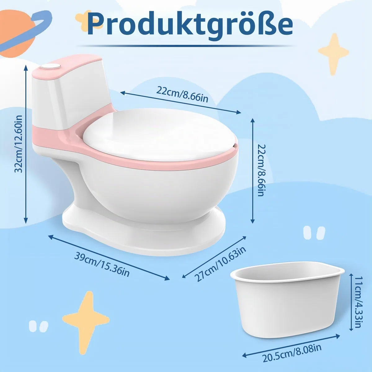 Töpfchen – Töpfchentraining, Toilettensitz, Reisetöpfchen für Kleinkinder, Toilettentöpfchen mit Reinigungsbürste, Feuchttücher-Aufbewahrung und Spritzschutz, tragbares simuliertes Toilettentöpfchen
