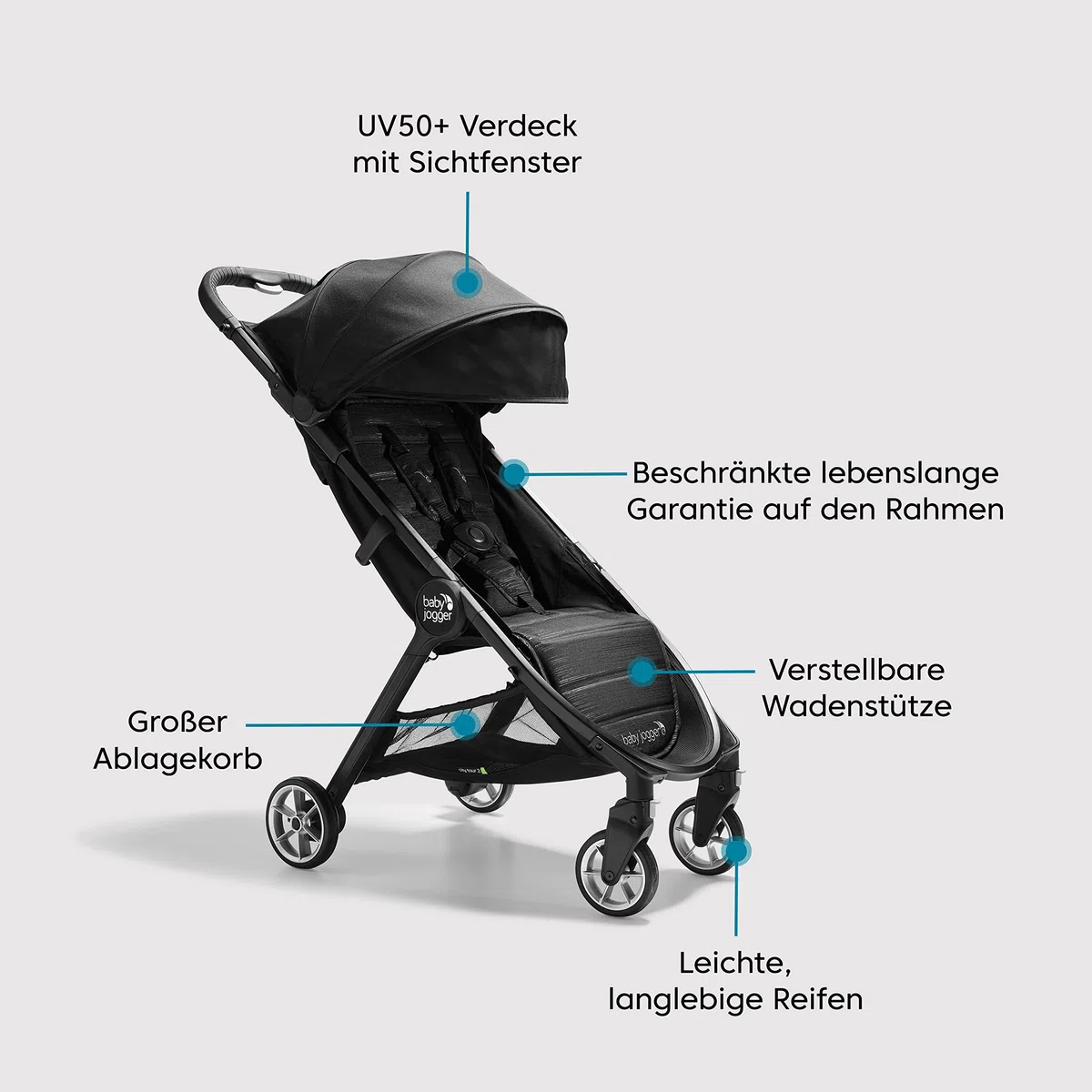 Baby Jogger City Tour 2 Reisebuggy, kompakter Buggy mit Einhandfalt, Shadow Grey
