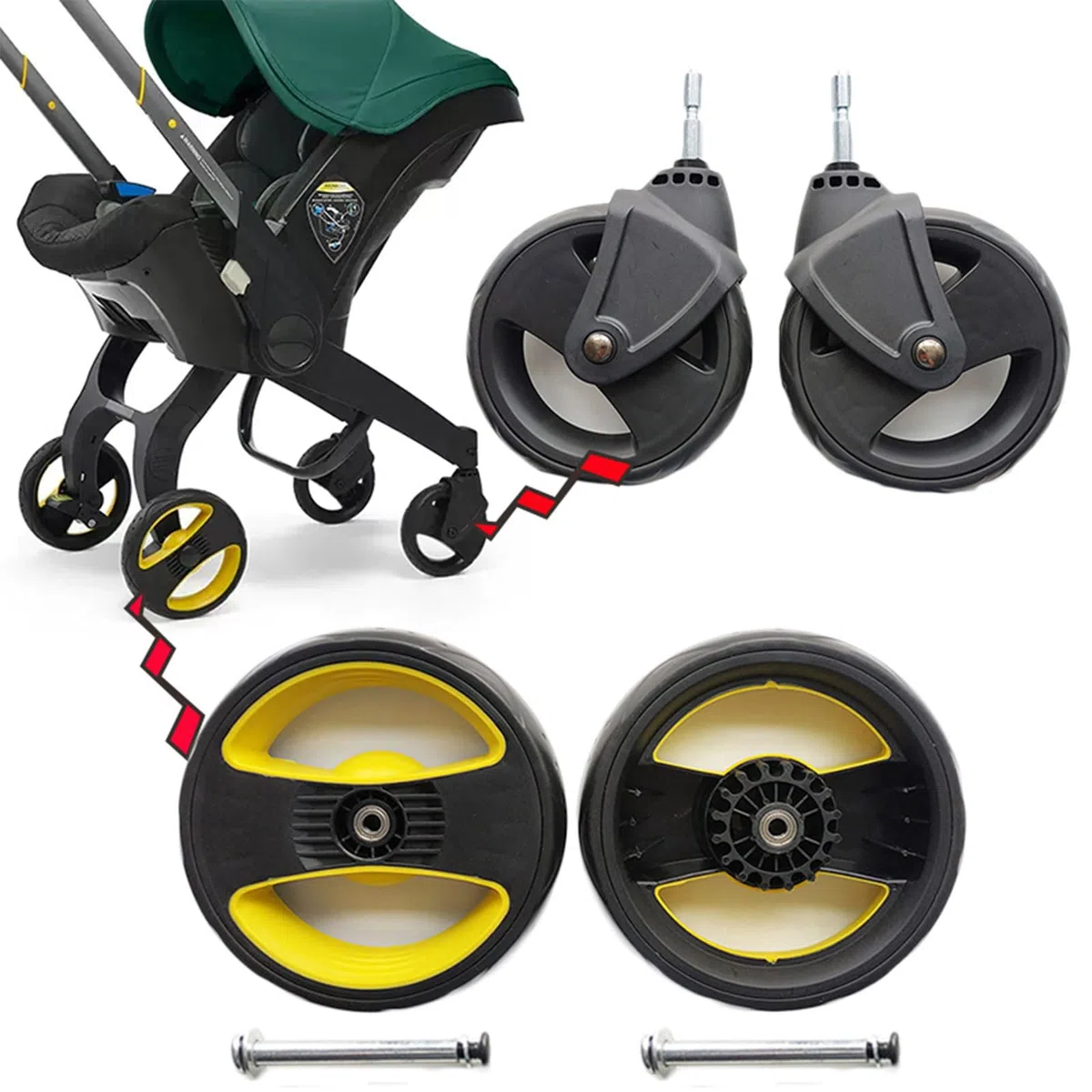 2 Stück Kinderwagen vorne hinten Kinderwagen Rad Set Ersatz vorne