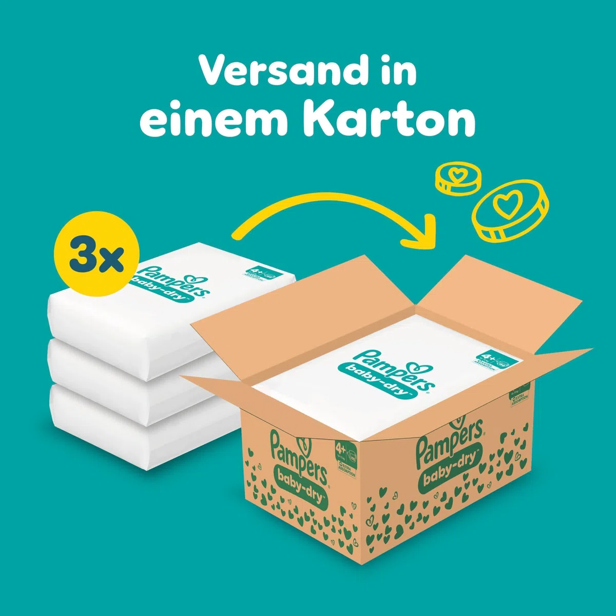 Pampers Baby-Dry Größe 4 plus, 198 Windeln, 10kg-15kg, Bis zu 100 Prozent Auslaufschutz und Komfort die ganze Nacht